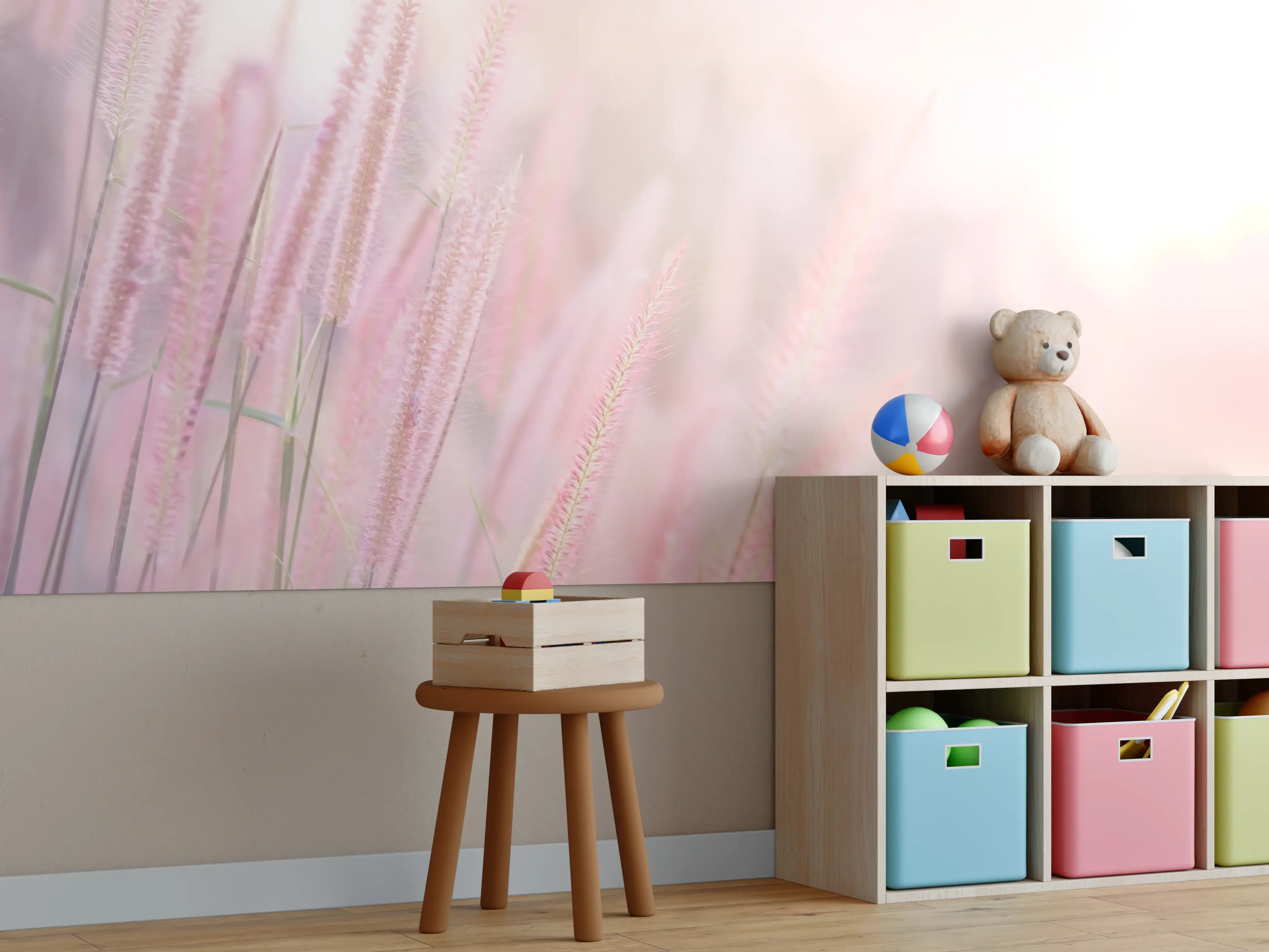 Kinderzimmer Wandgestaltung - Zartrosa Gräser Unschärfekulisse