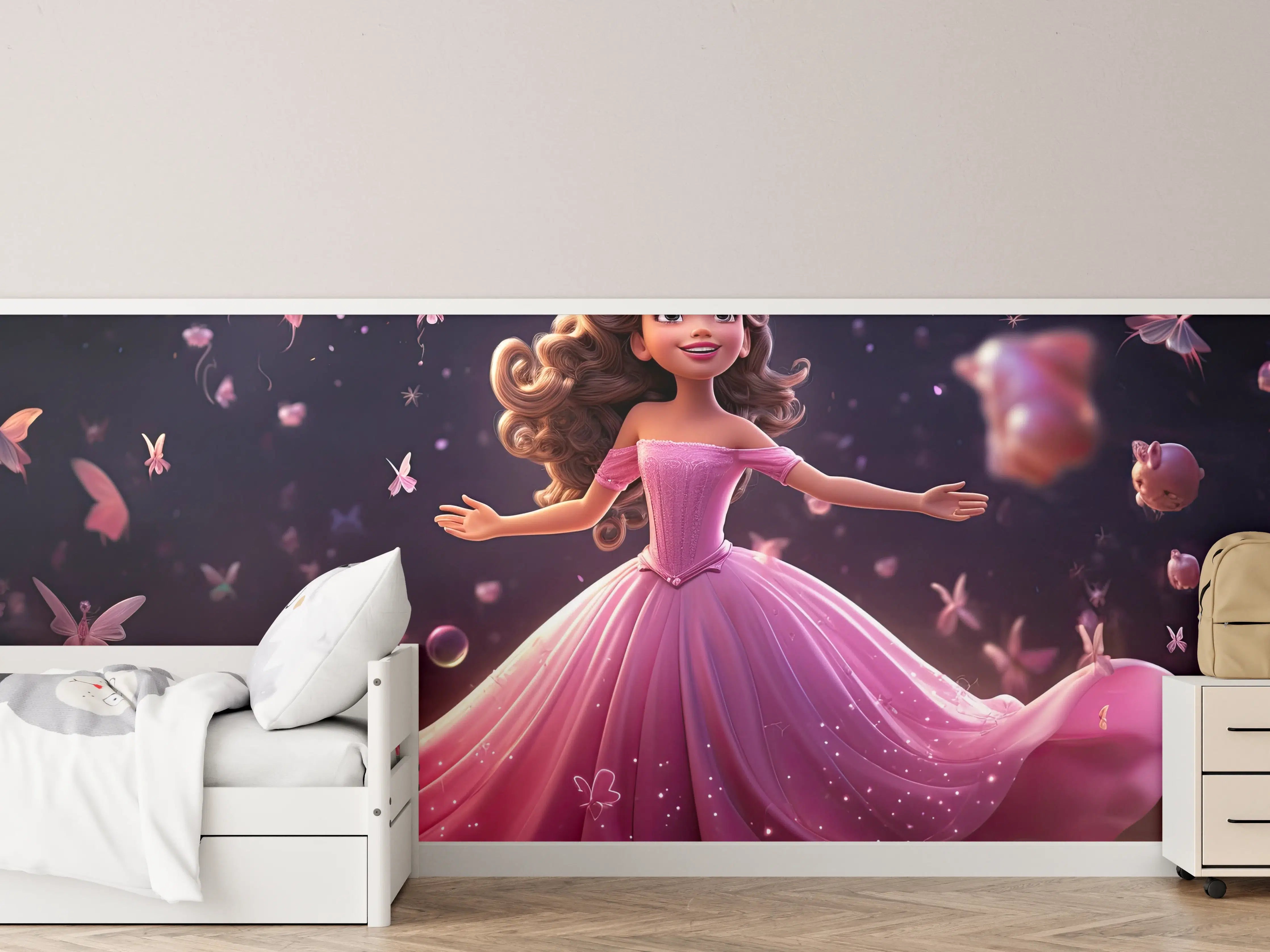 Kinderzimmer Wandgestaltung - Zauberhafte Disney-Prinzessin mit pinkem Kleid