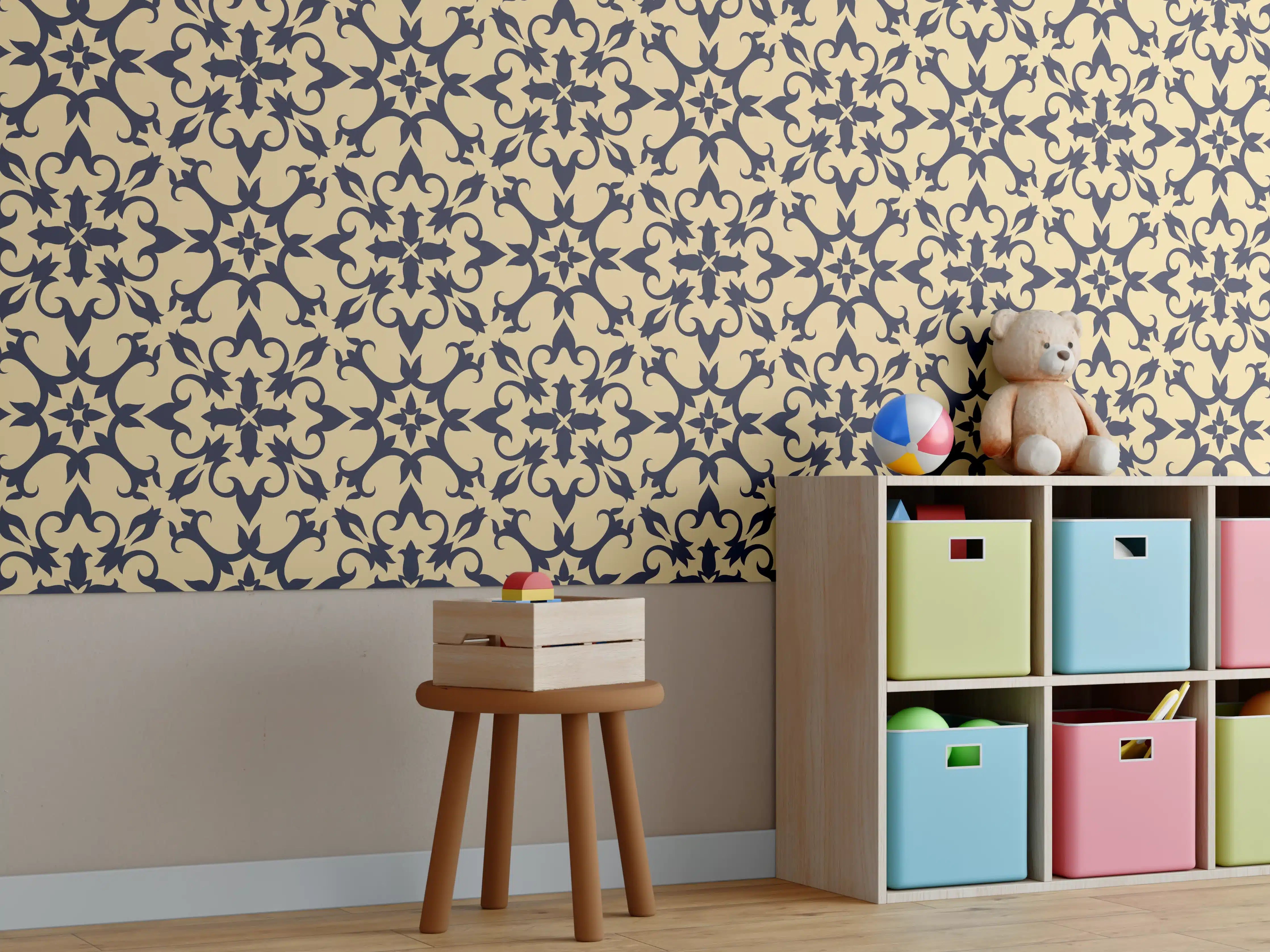 Kinderzimmer Wandgestaltung - Zeitloses Grau-Gemustertes Design
