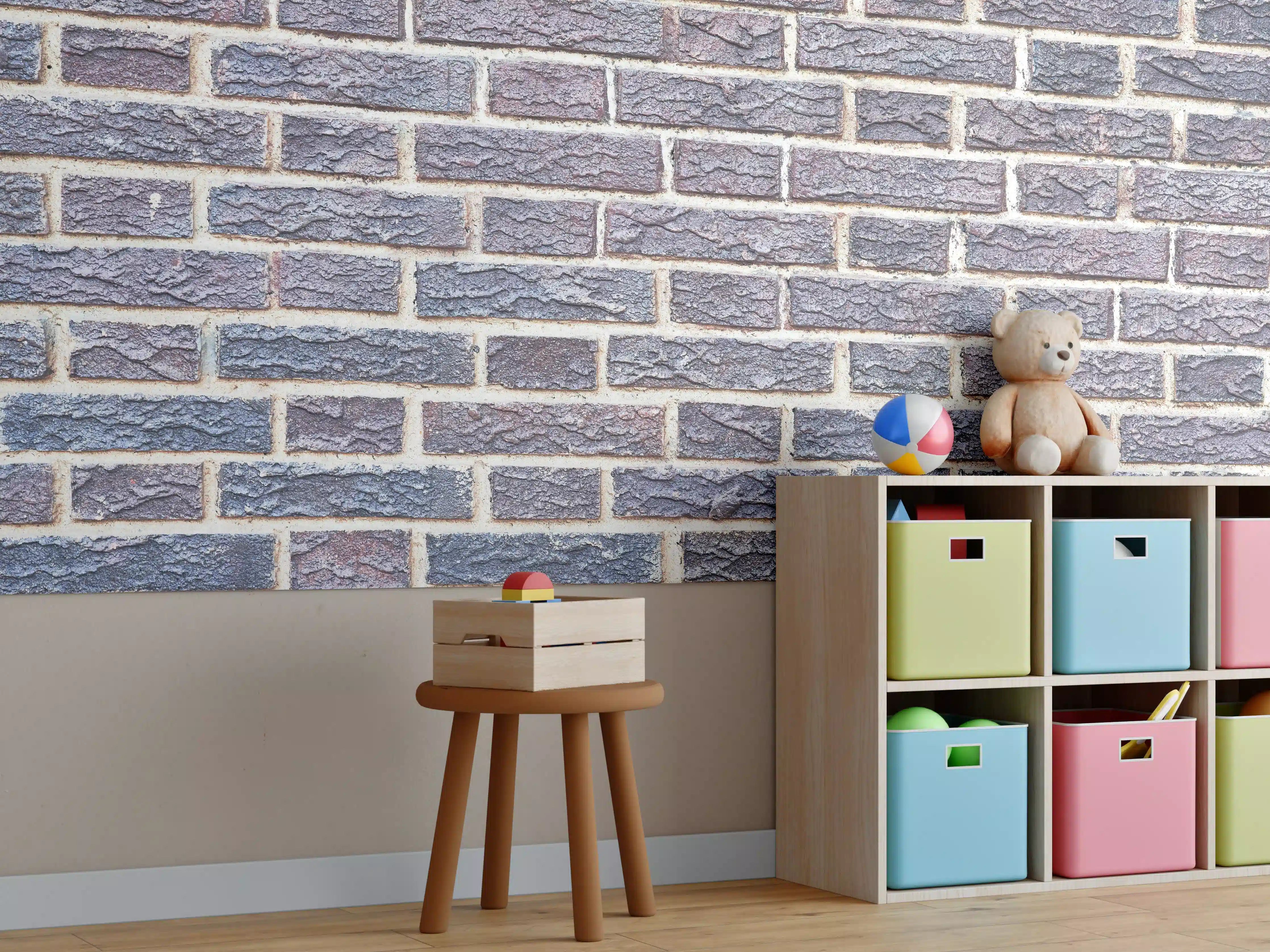 Kinderzimmer Wandgestaltung - Zementmauertextur mit rissigen Fliesen