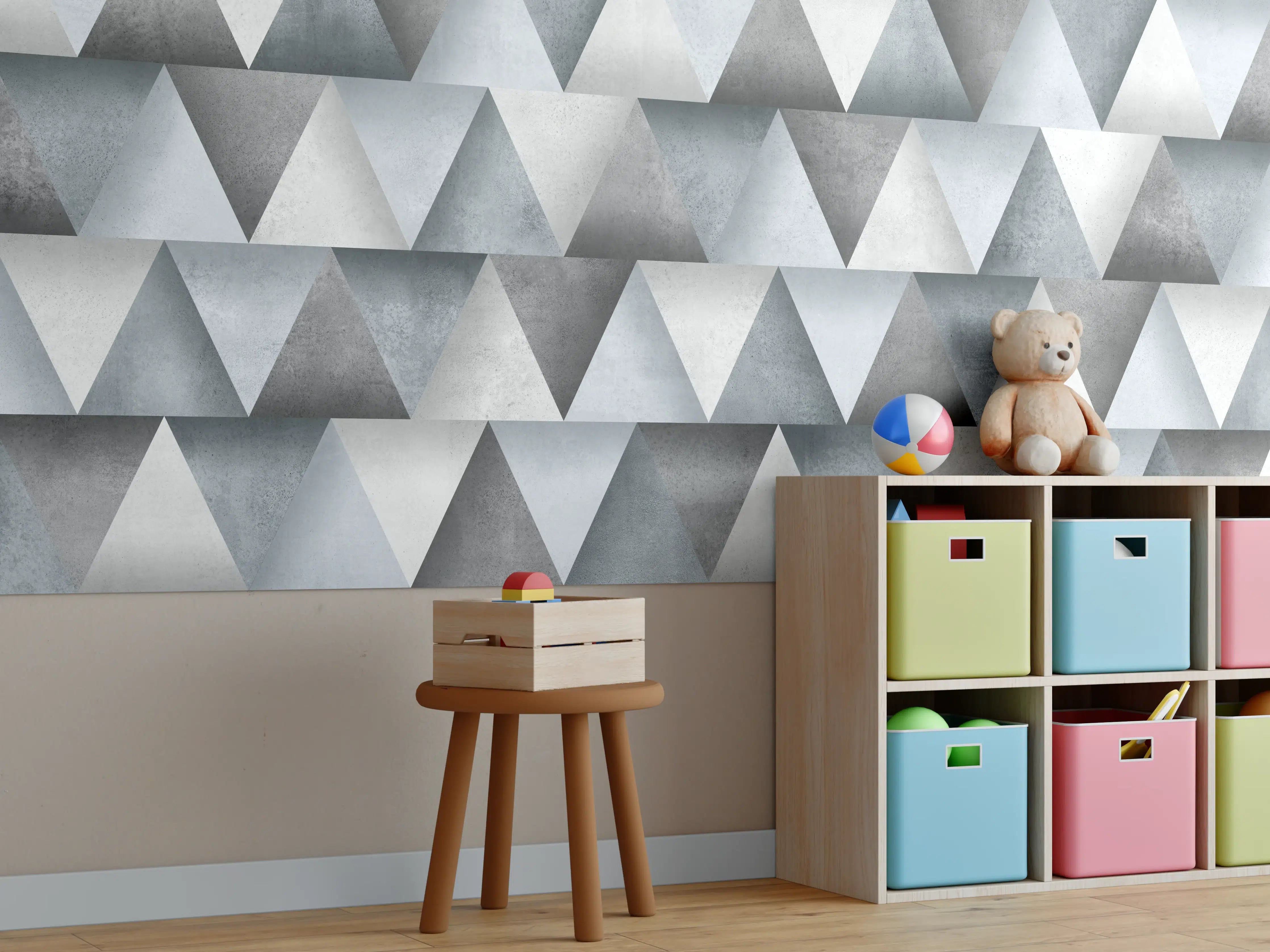 Kinderzimmer Wandgestaltung - Zementstein im Dreiecks Muster