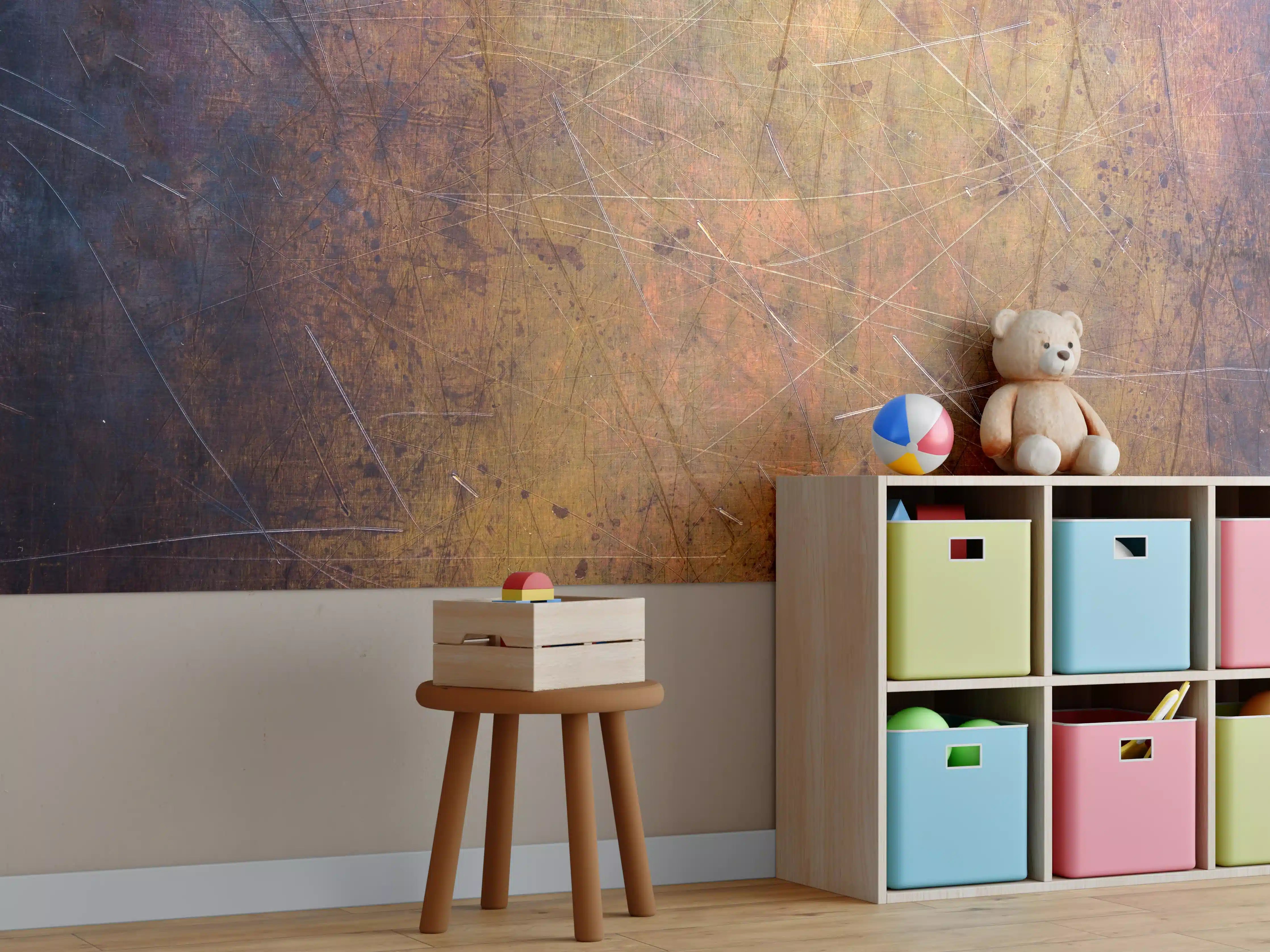 Kinderzimmer Wandgestaltung - Zerkratzte Kupferplatte