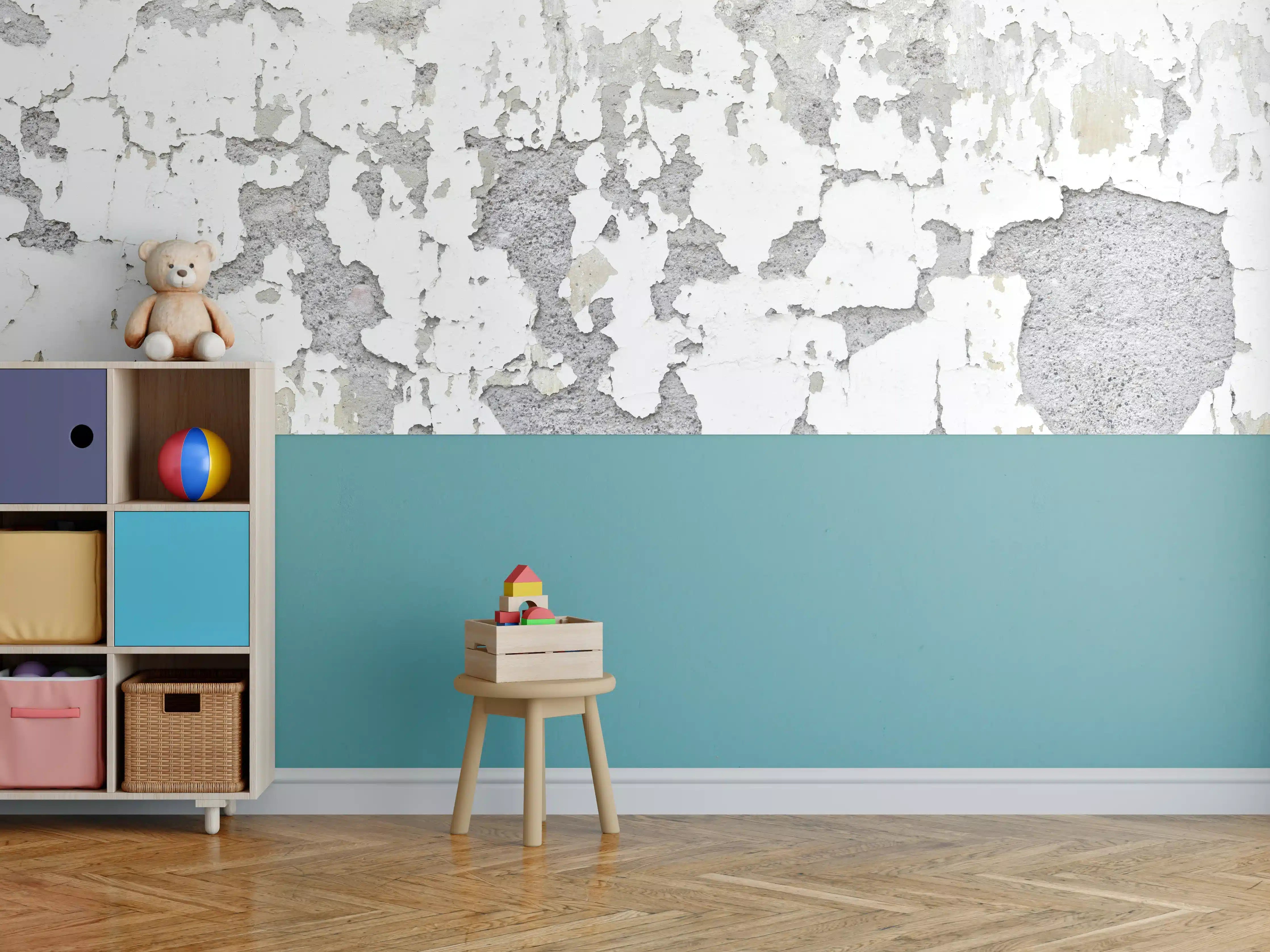 Kinderzimmer Wandgestaltung - Zerplatze Fassade eines alten Hauses