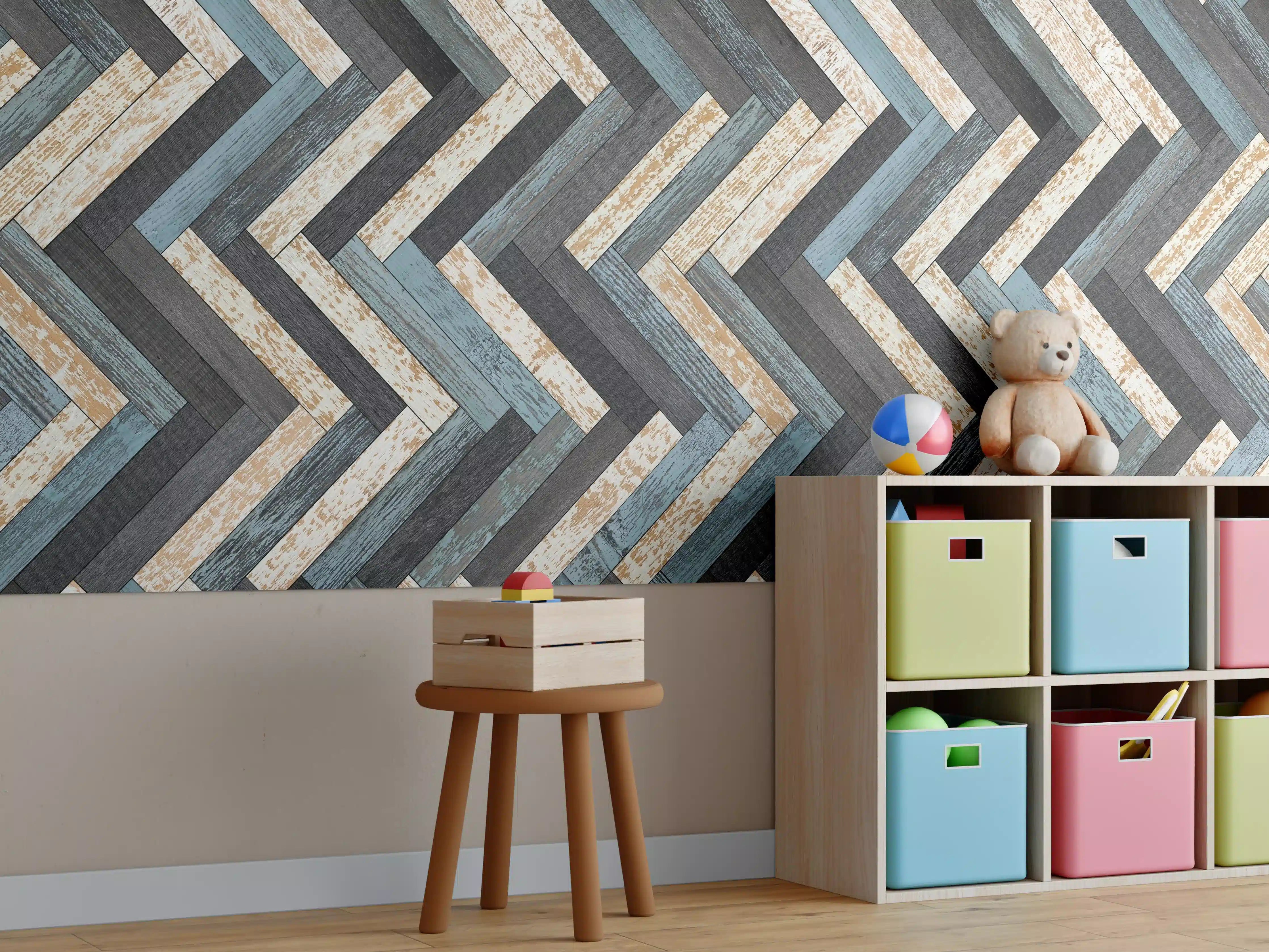 Kinderzimmer Wandgestaltung - Zickzackförmige Holztextur