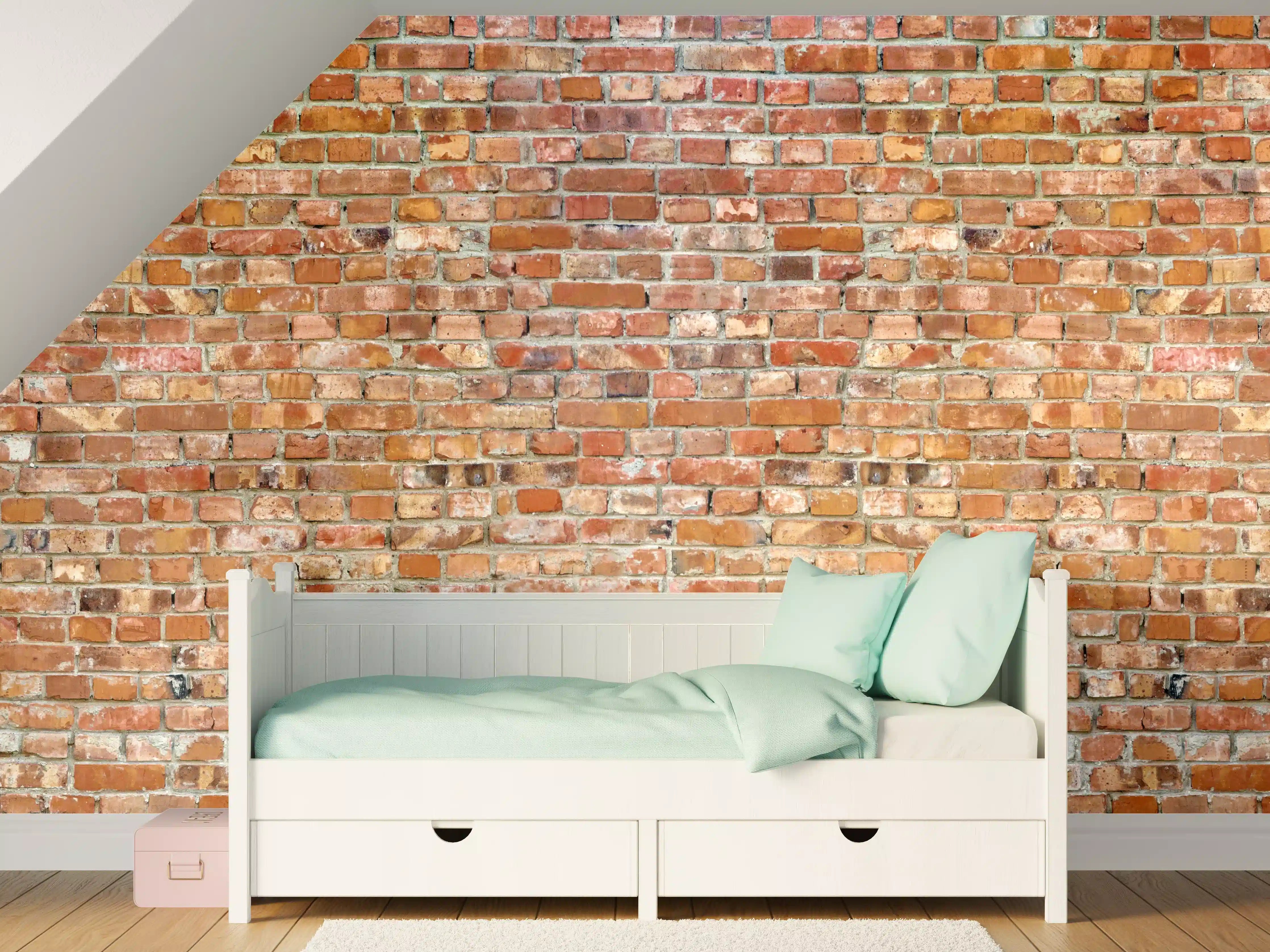 Kinderzimmer Wandgestaltung - Ziegelmauer in roter Farbe