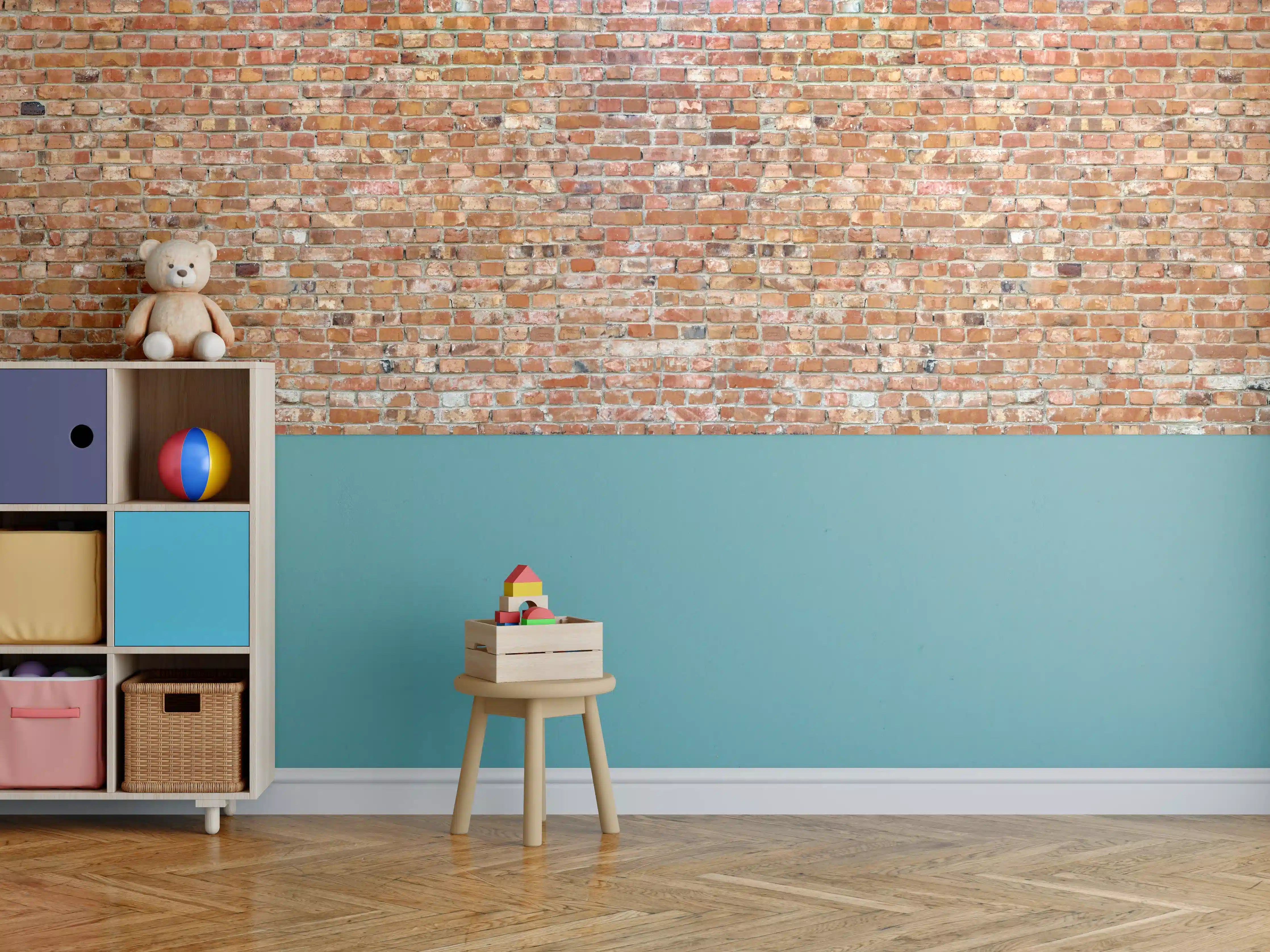 Kinderzimmer Wandgestaltung - Ziegelmauer in roter Farbe