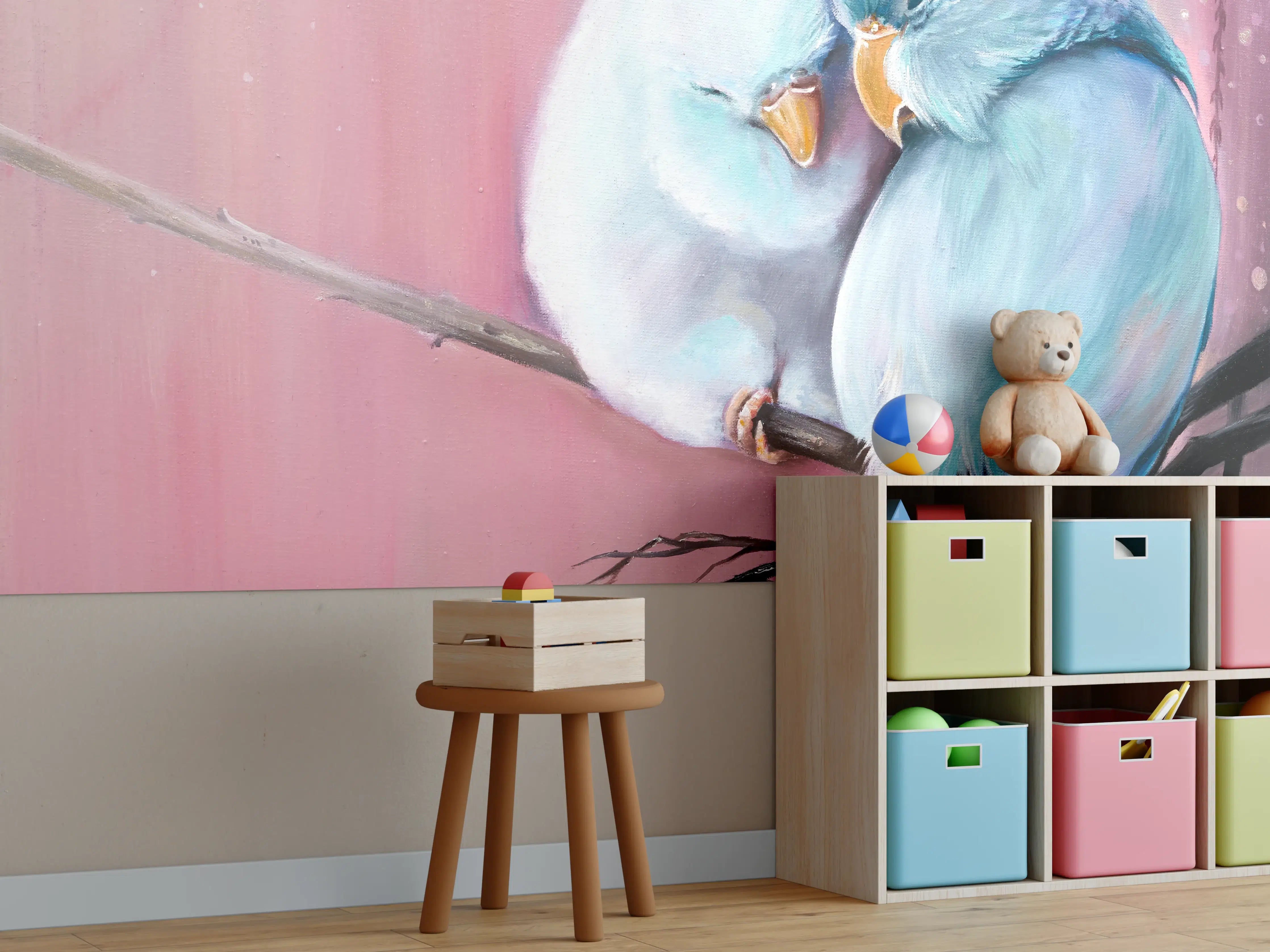Kinderzimmer Wandgestaltung - Zwei süße Vögel auf Zweig