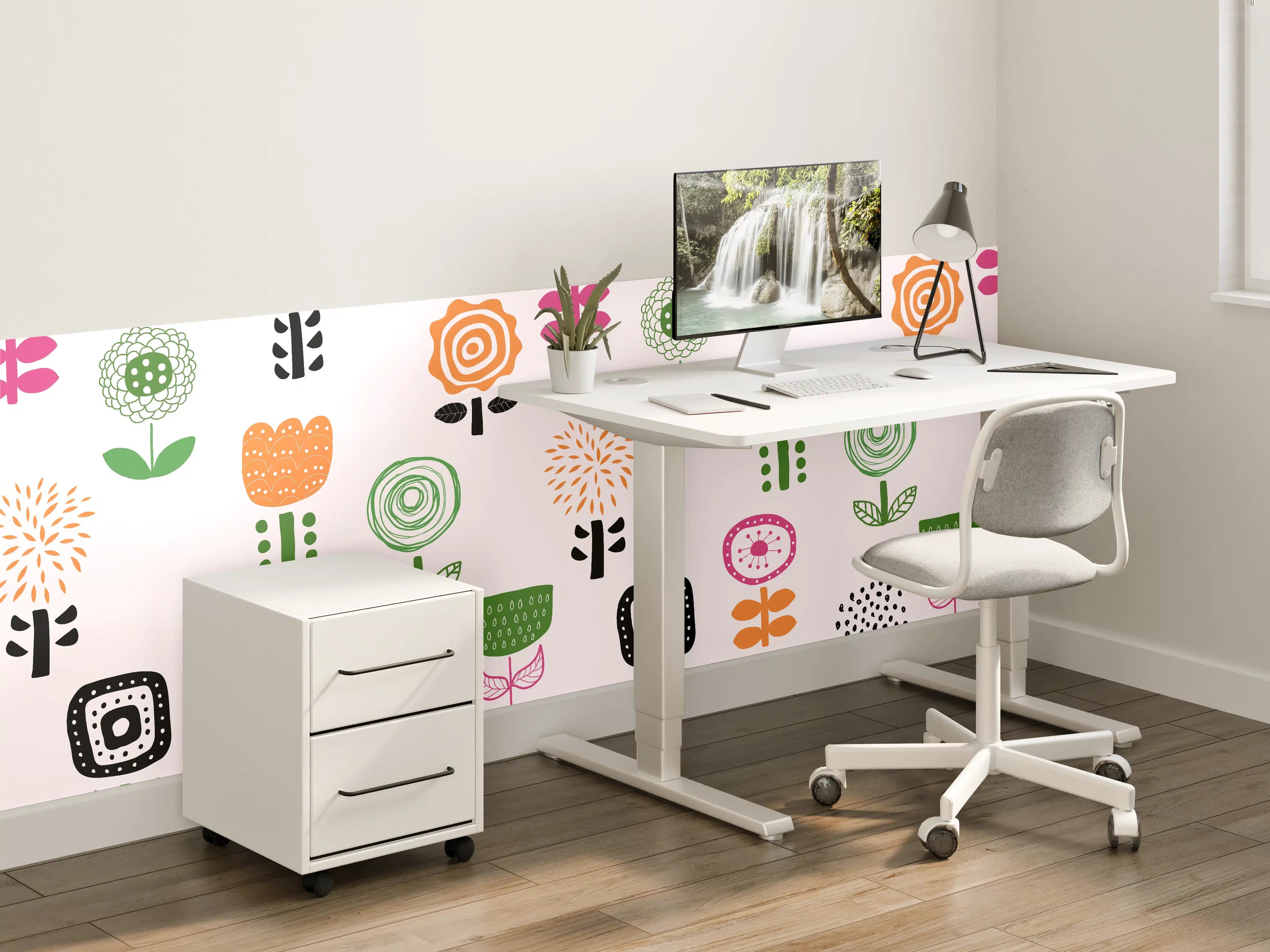 Kinderzimmer Wandgestaltung - "Blumige Tapete in Weiß und Grau - Bunte florale Muster für jede Wand"