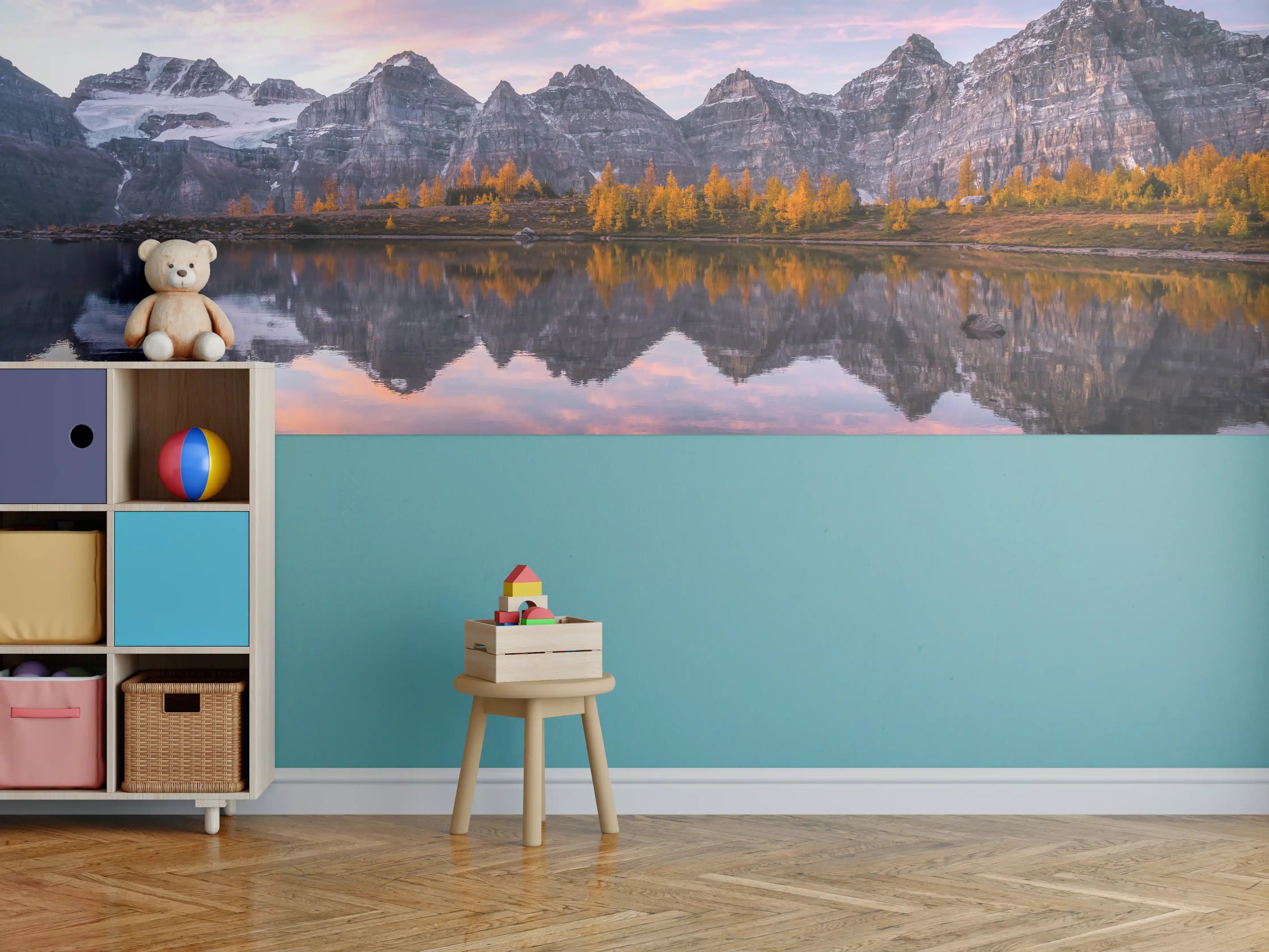 Kinderzimmer Wandgestaltung - "Moderne Blumenmuster Leinwandbild in Blau und Grün - Handgemalt"