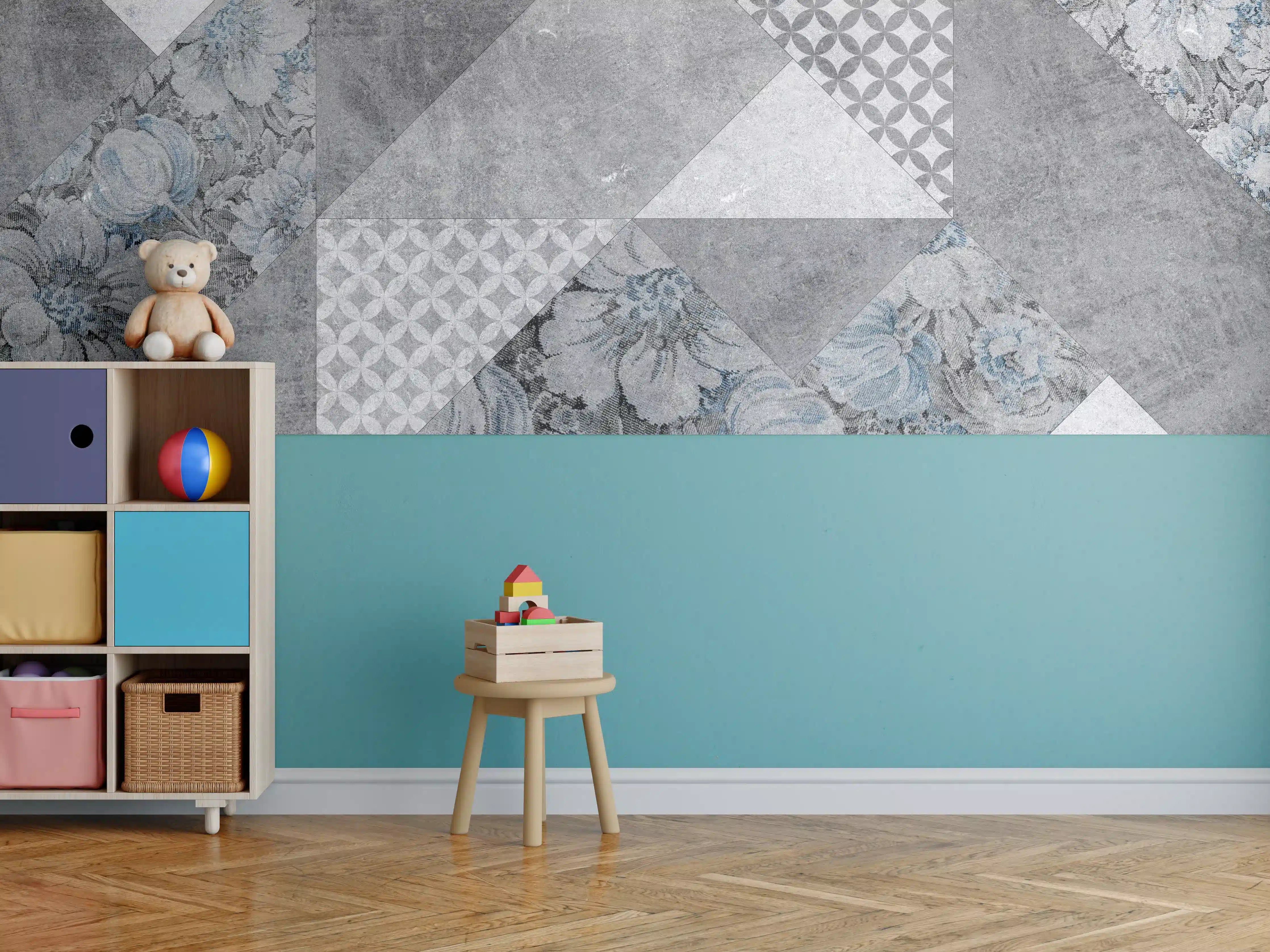 Kinderzimmer Wandgestaltung - abstrakte Blumen und Marmor Textur 