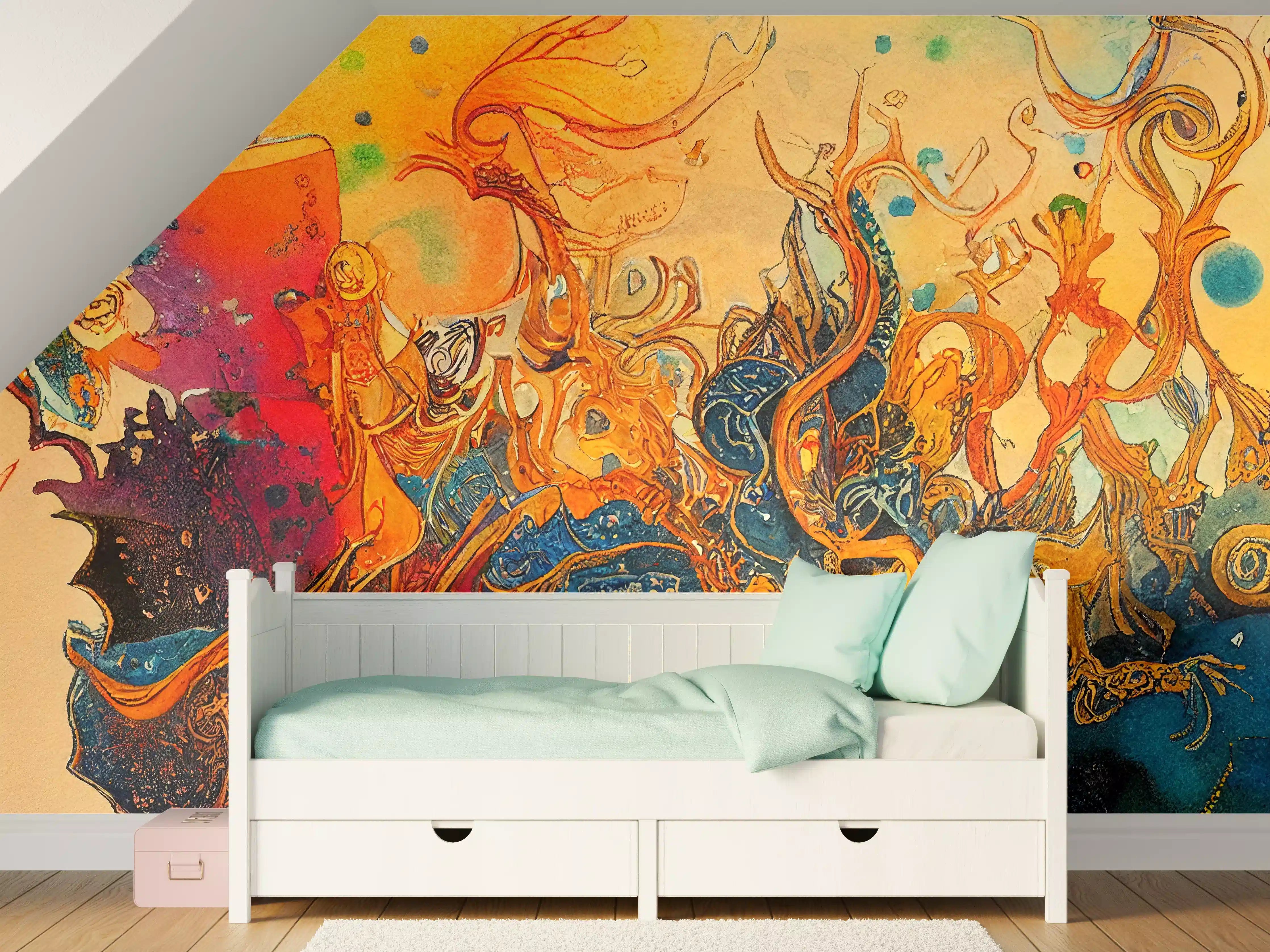 Kinderzimmer Wandgestaltung - abstrakte bunte Aquarell-Design Illustration
