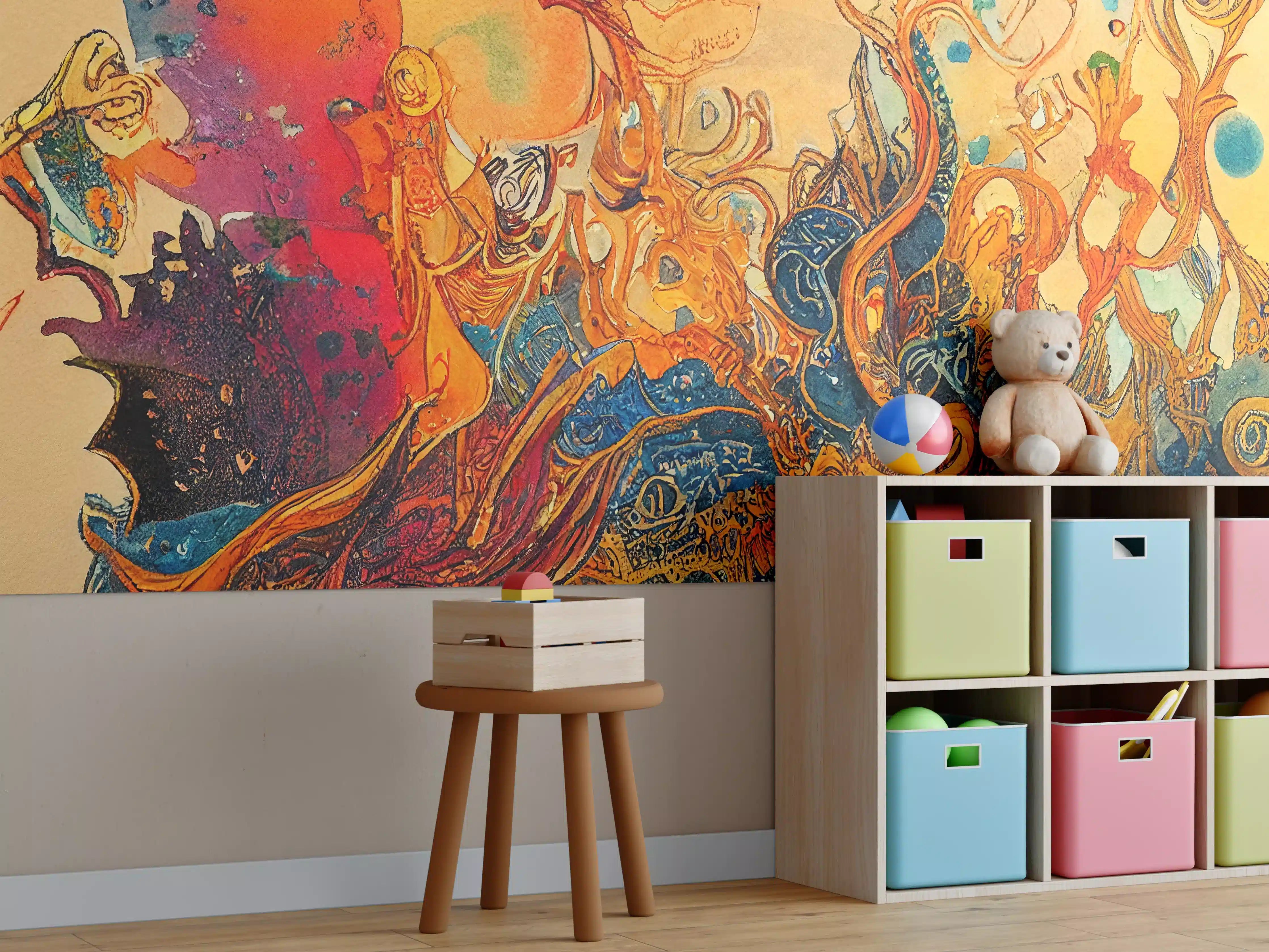 Kinderzimmer Wandgestaltung - abstrakte bunte Aquarell-Design Illustration