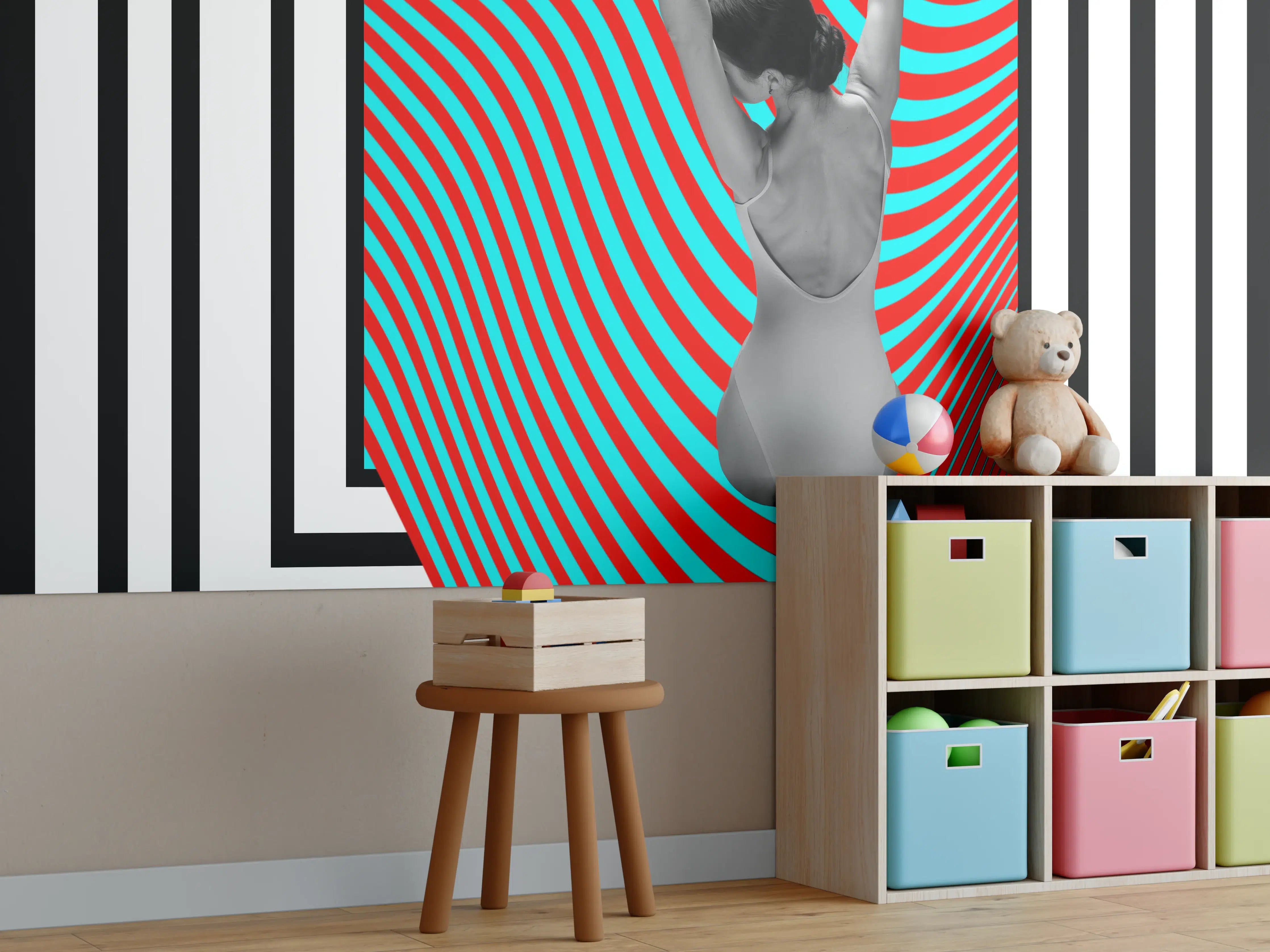 Kinderzimmer Wandgestaltung - ästhetische Kunstkollage mit Model