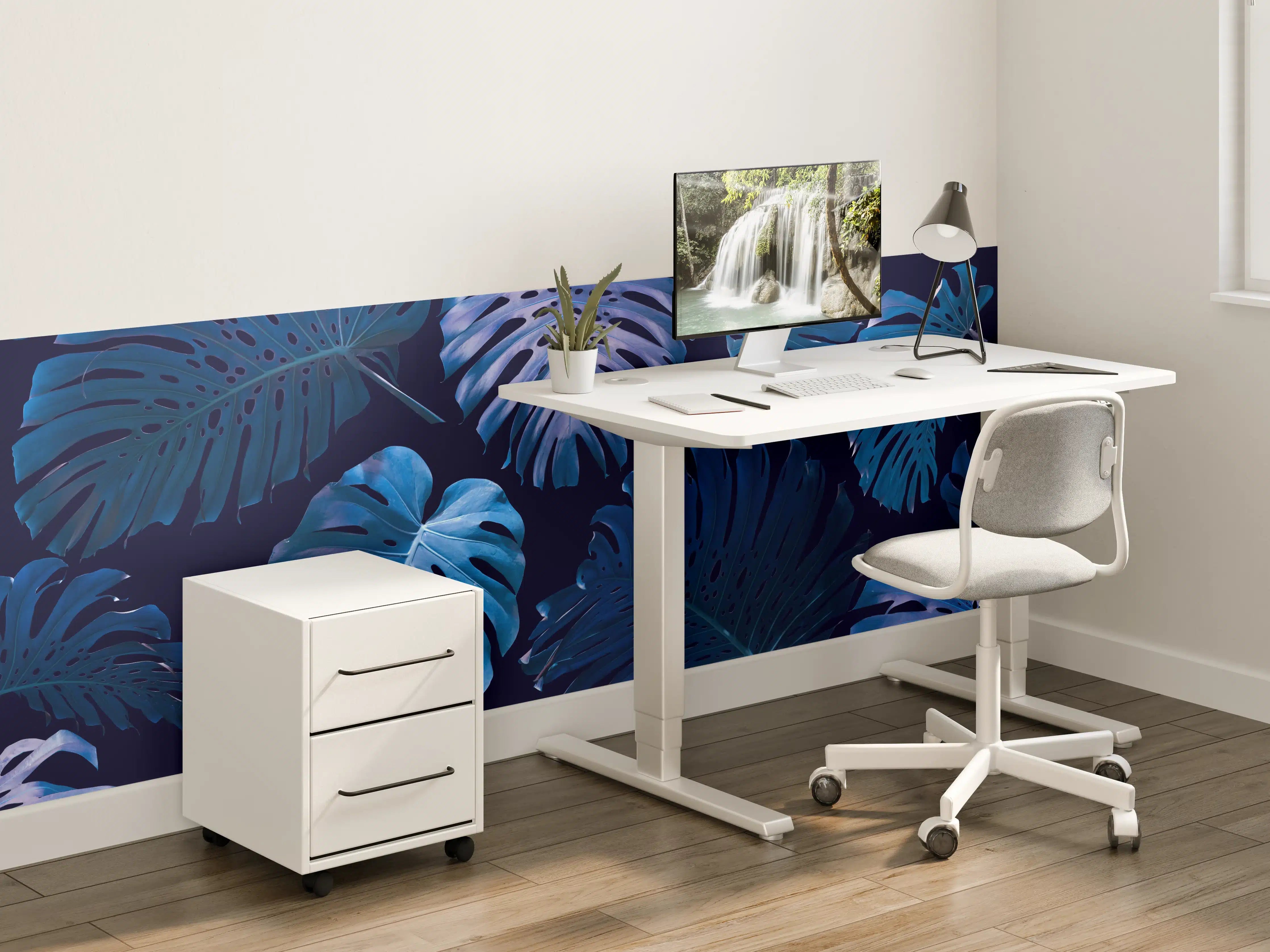 Kinderzimmer Wandgestaltung - bläuliche Dschungel Blätter 