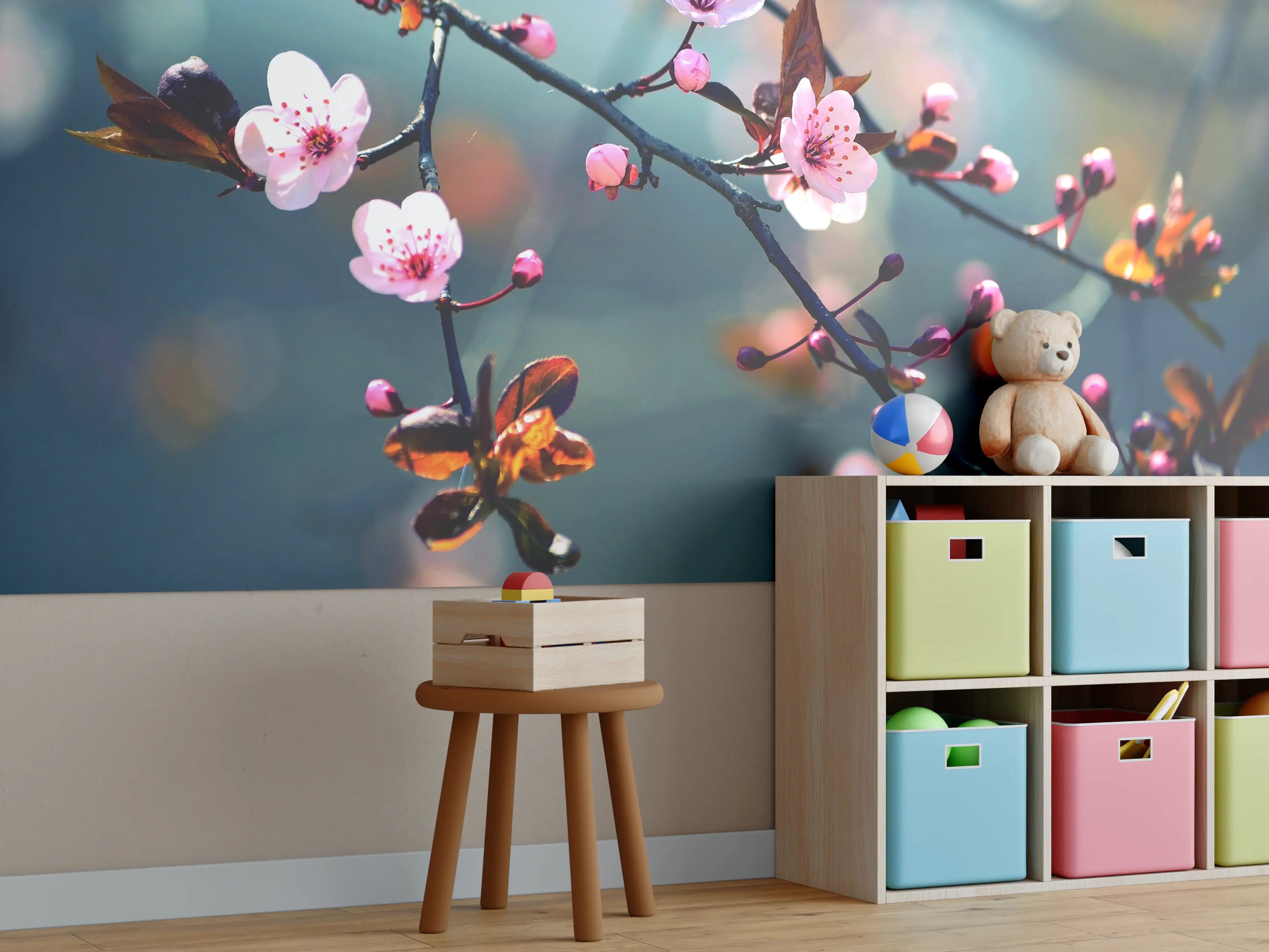 Kinderzimmer Wandgestaltung - blühender japanischer Kirchblütenbaum