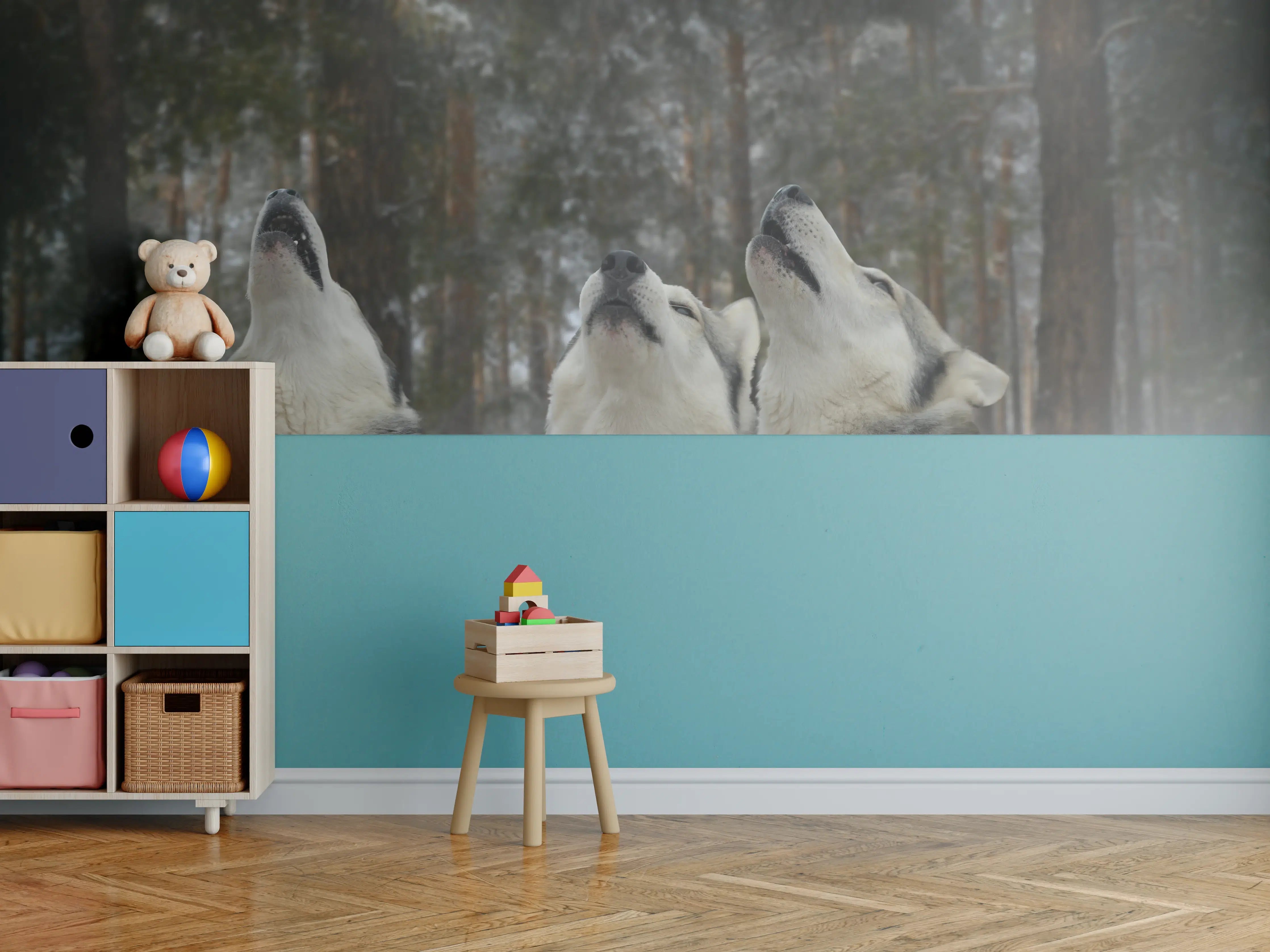 Kinderzimmer Wandgestaltung - drei heulende Wölfe