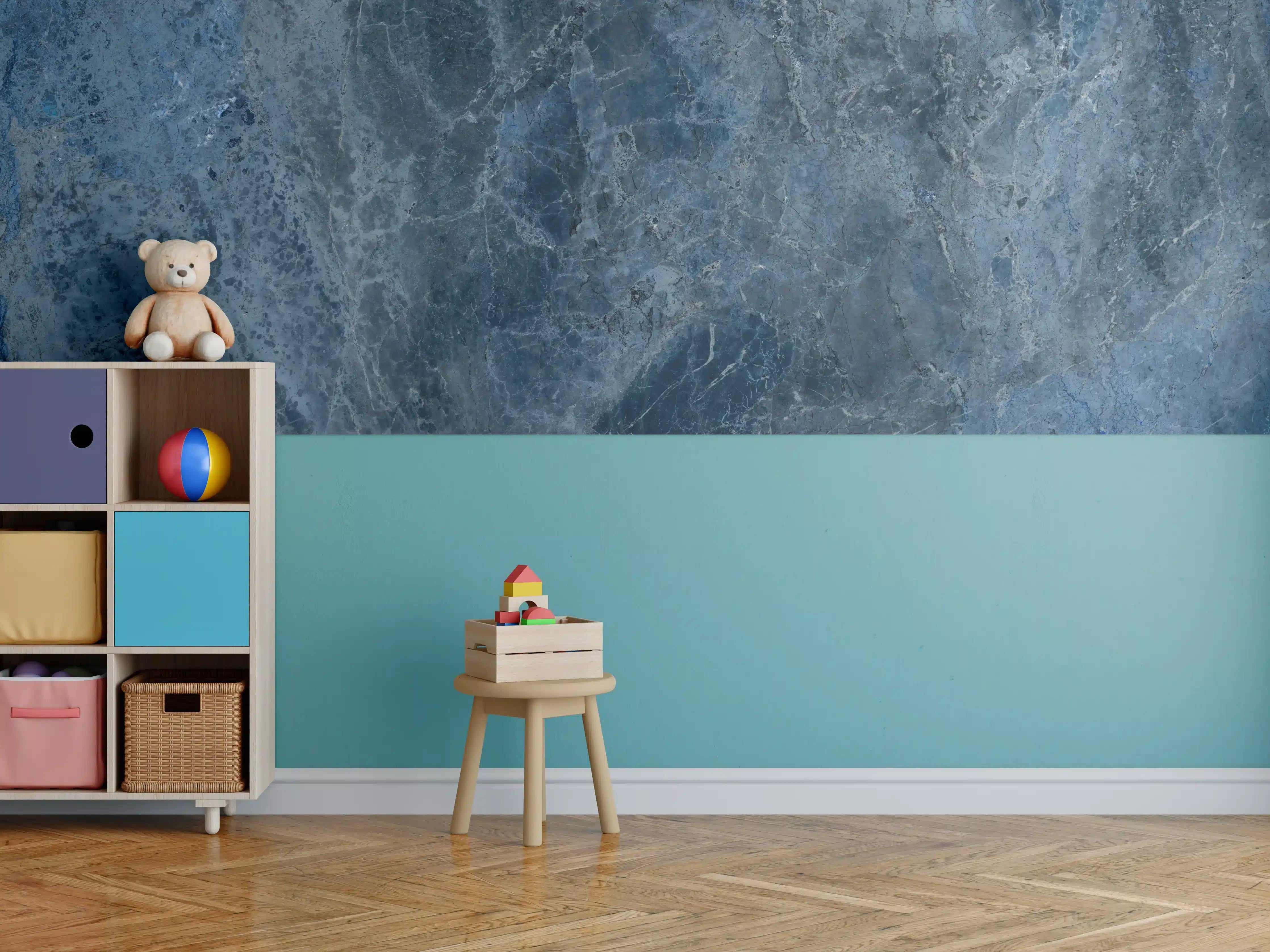 Kinderzimmer Wandgestaltung - dunkelblaue Marmor Steinstruktur
