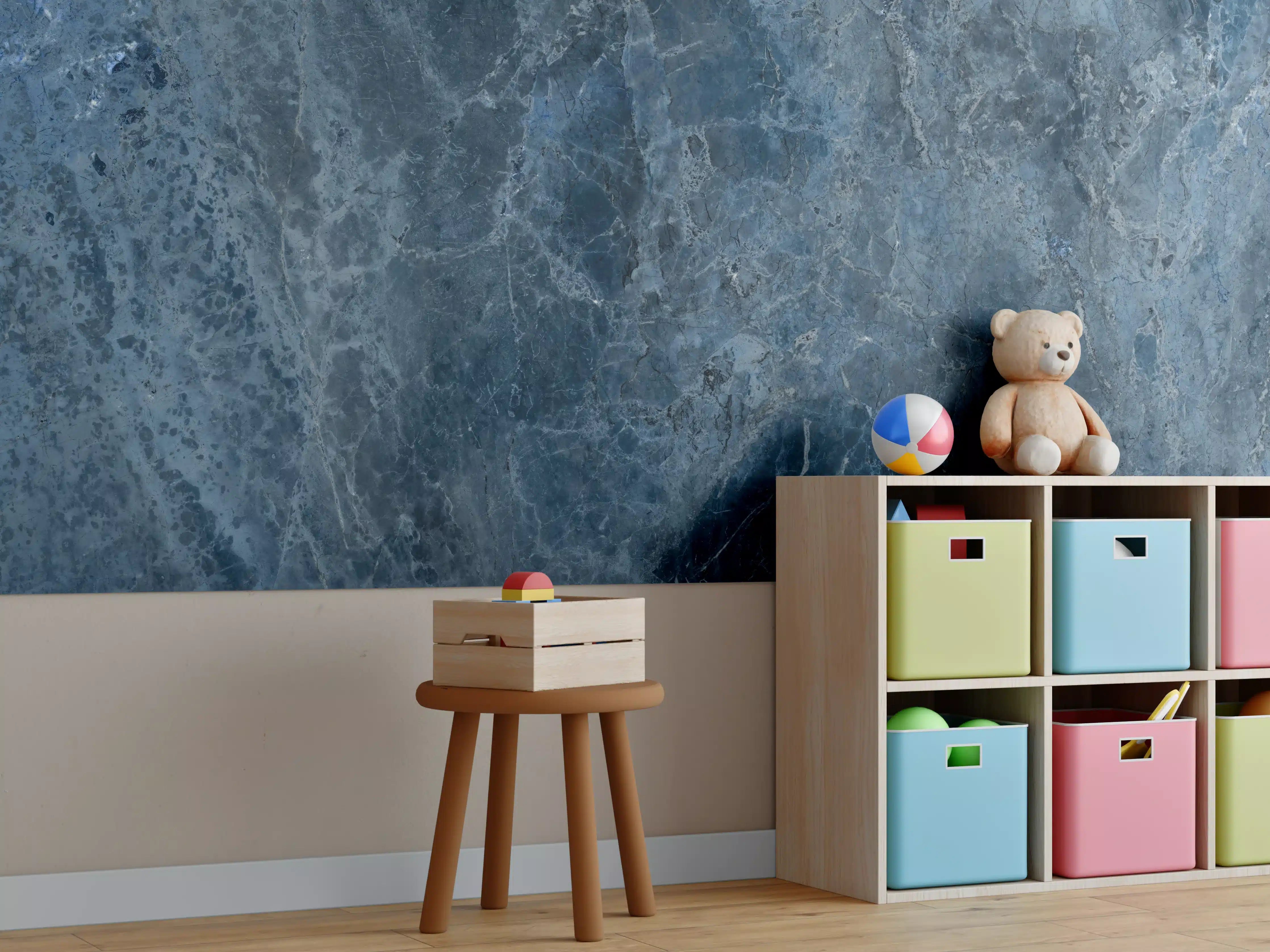 Kinderzimmer Wandgestaltung - dunkelblaue Marmor Steinstruktur