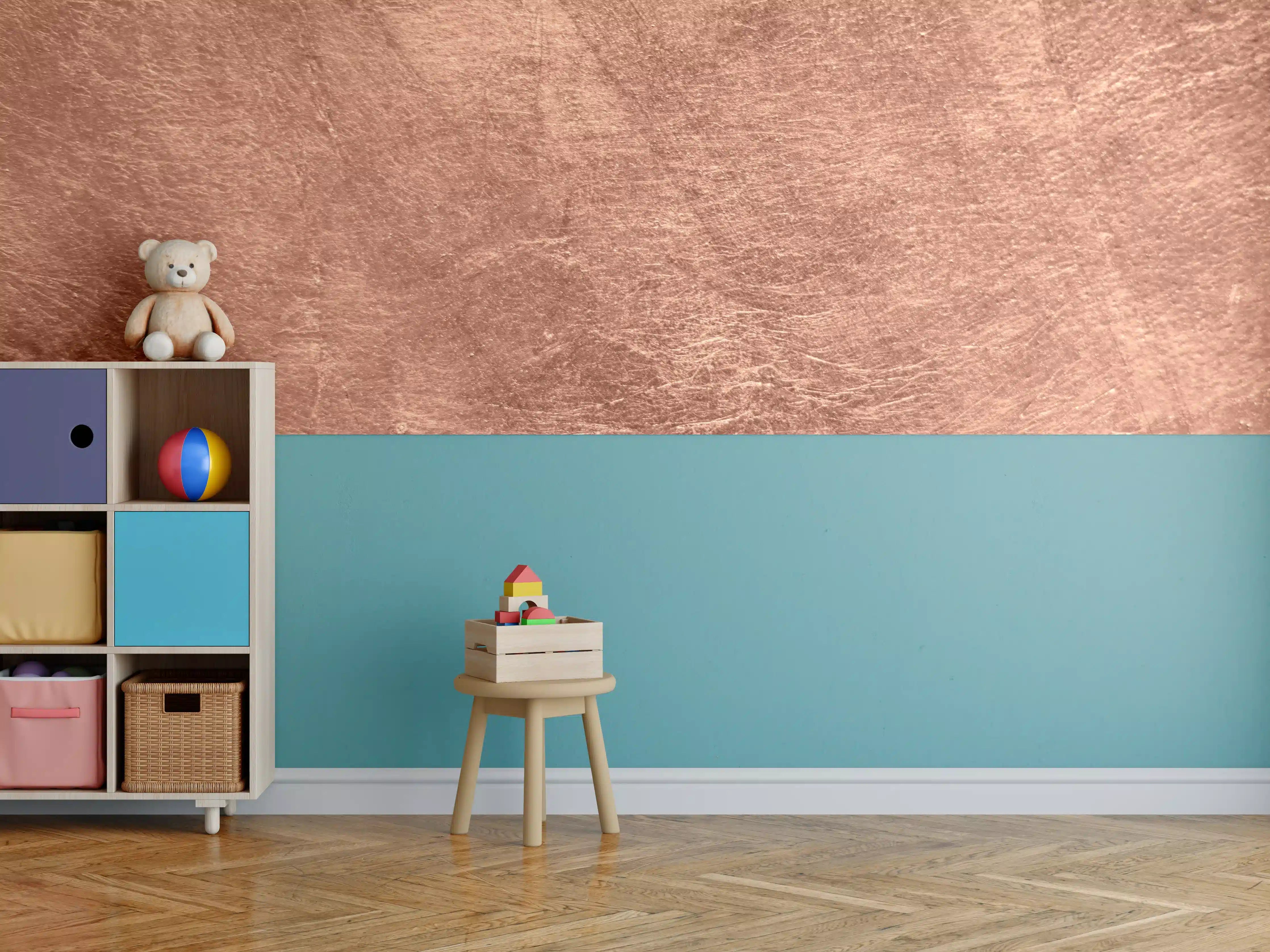 Kinderzimmer Wandgestaltung - gebürstetes belichtetes Kupfer