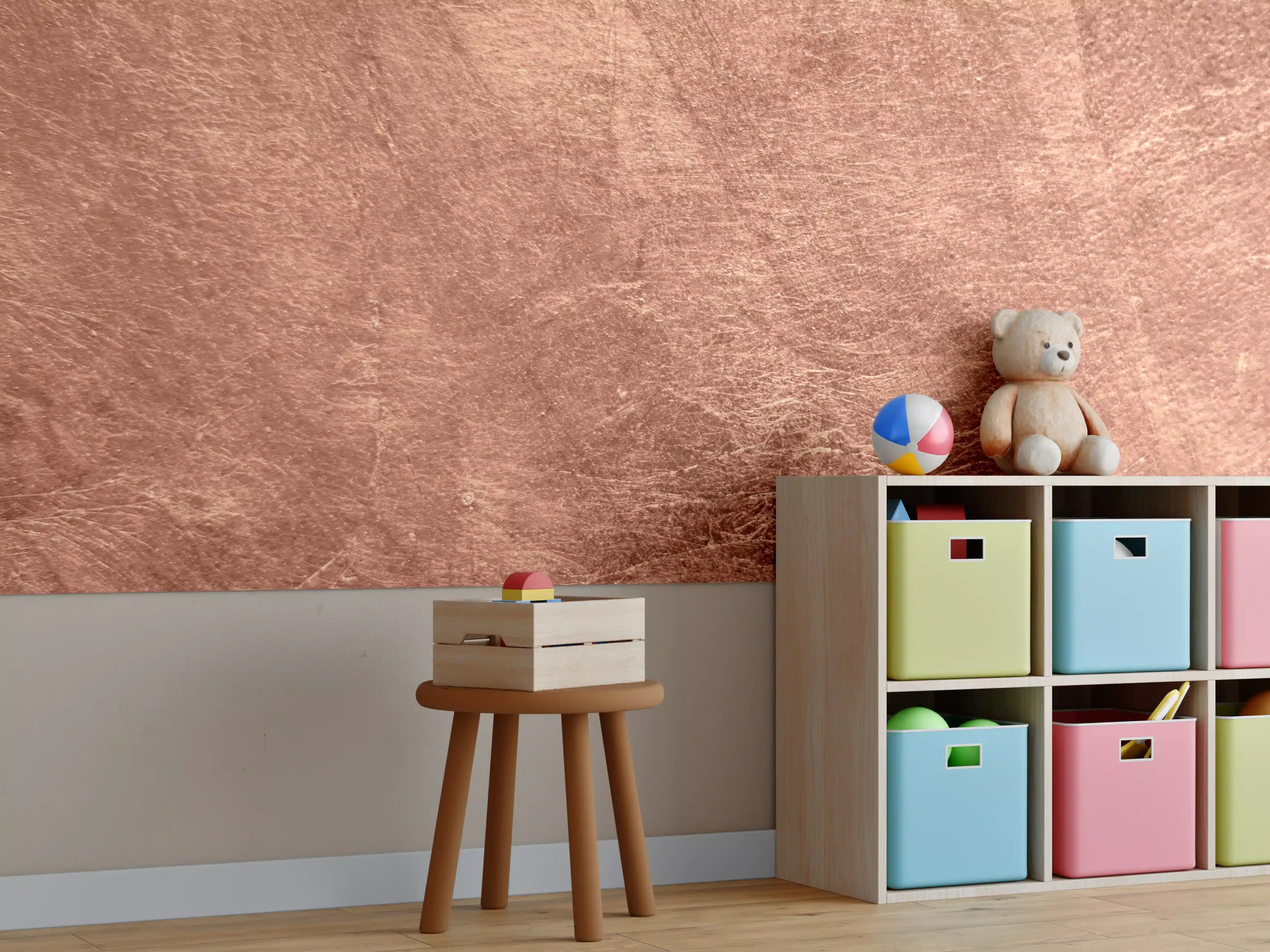 Kinderzimmer Wandgestaltung - gebürstetes belichtetes Kupfer