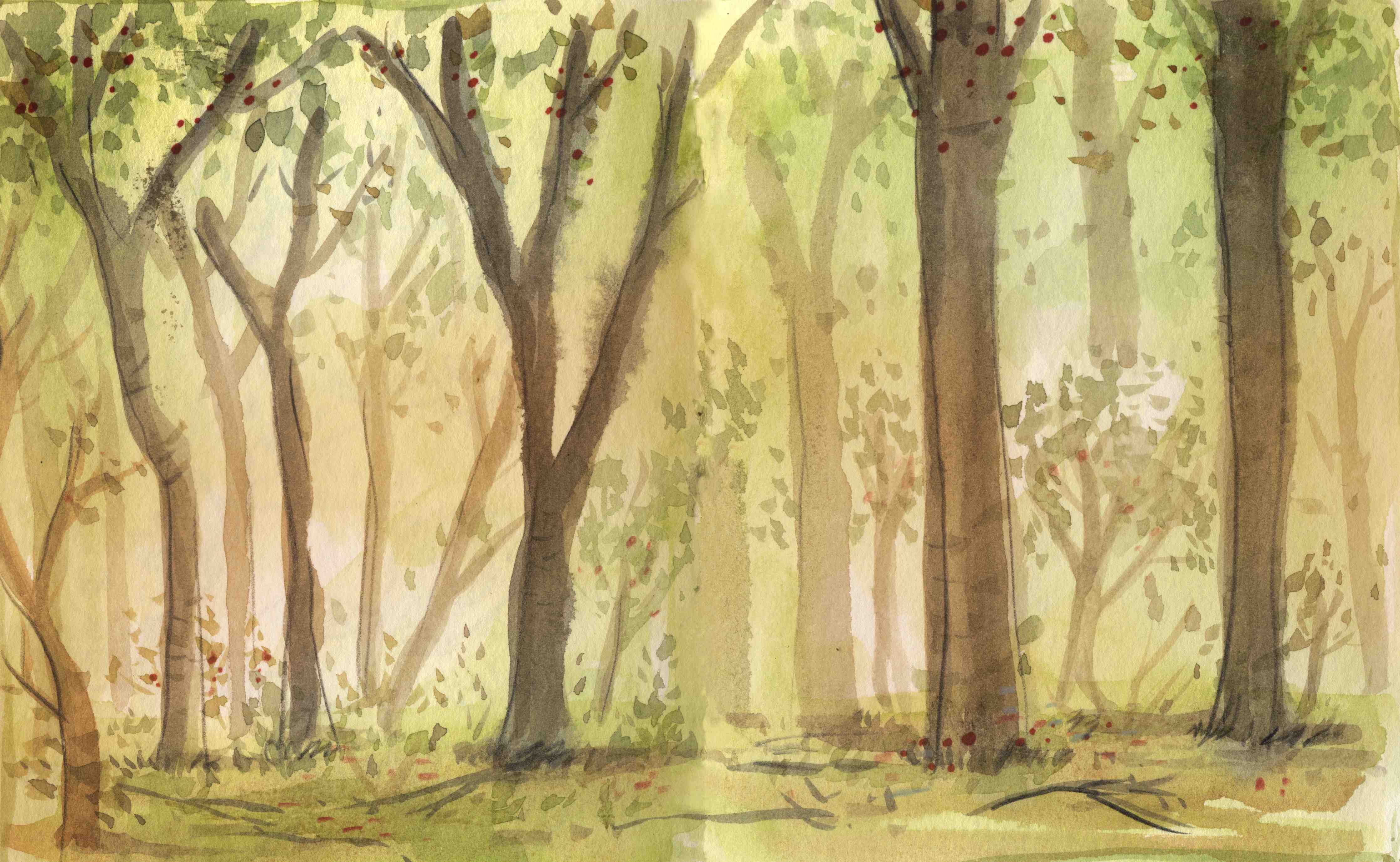 Kinderzimmer Wandgestaltung-heller Aquarell Wald 