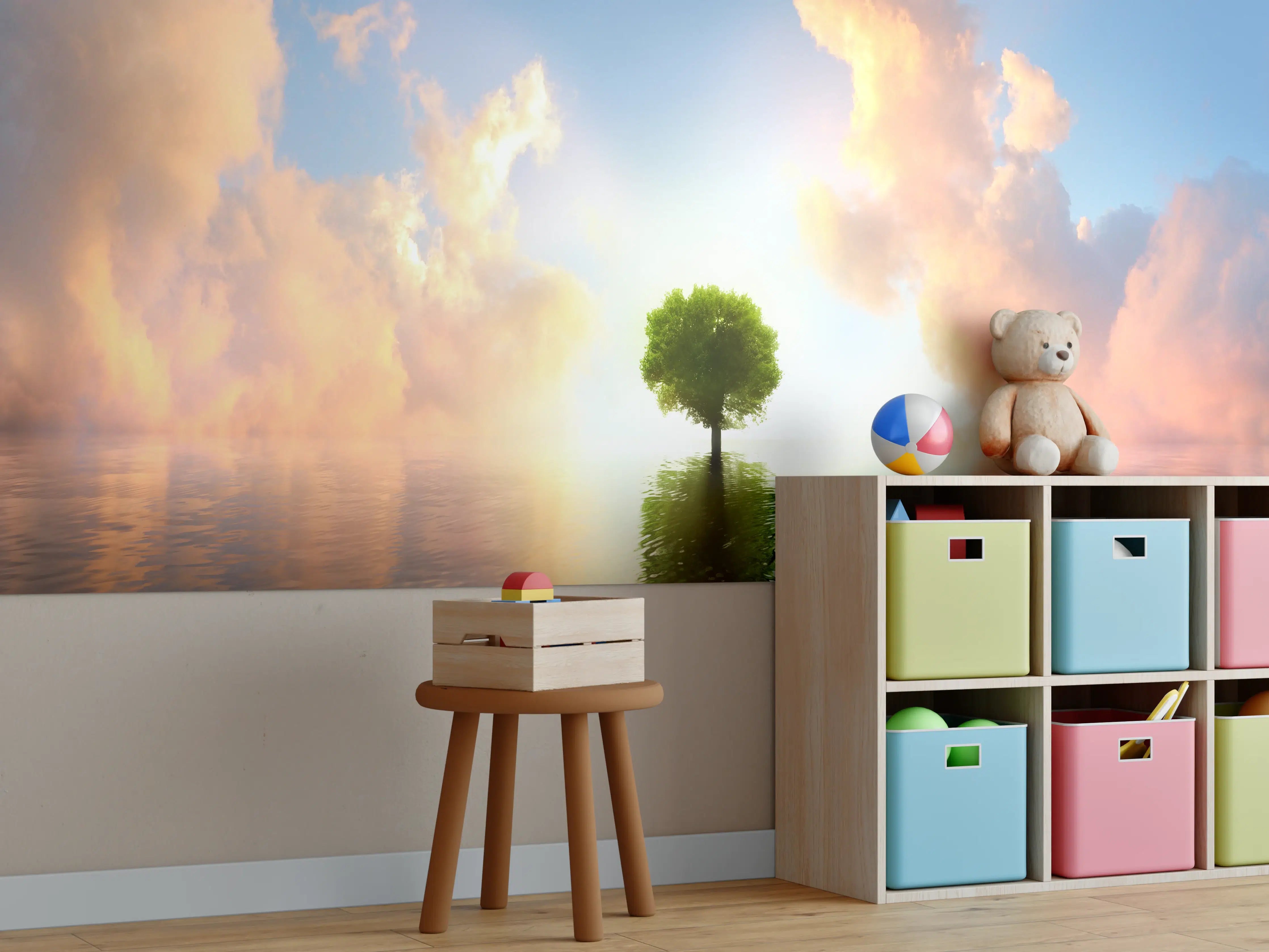 Kinderzimmer Wandgestaltung - kraftvoller Baum mitten im See