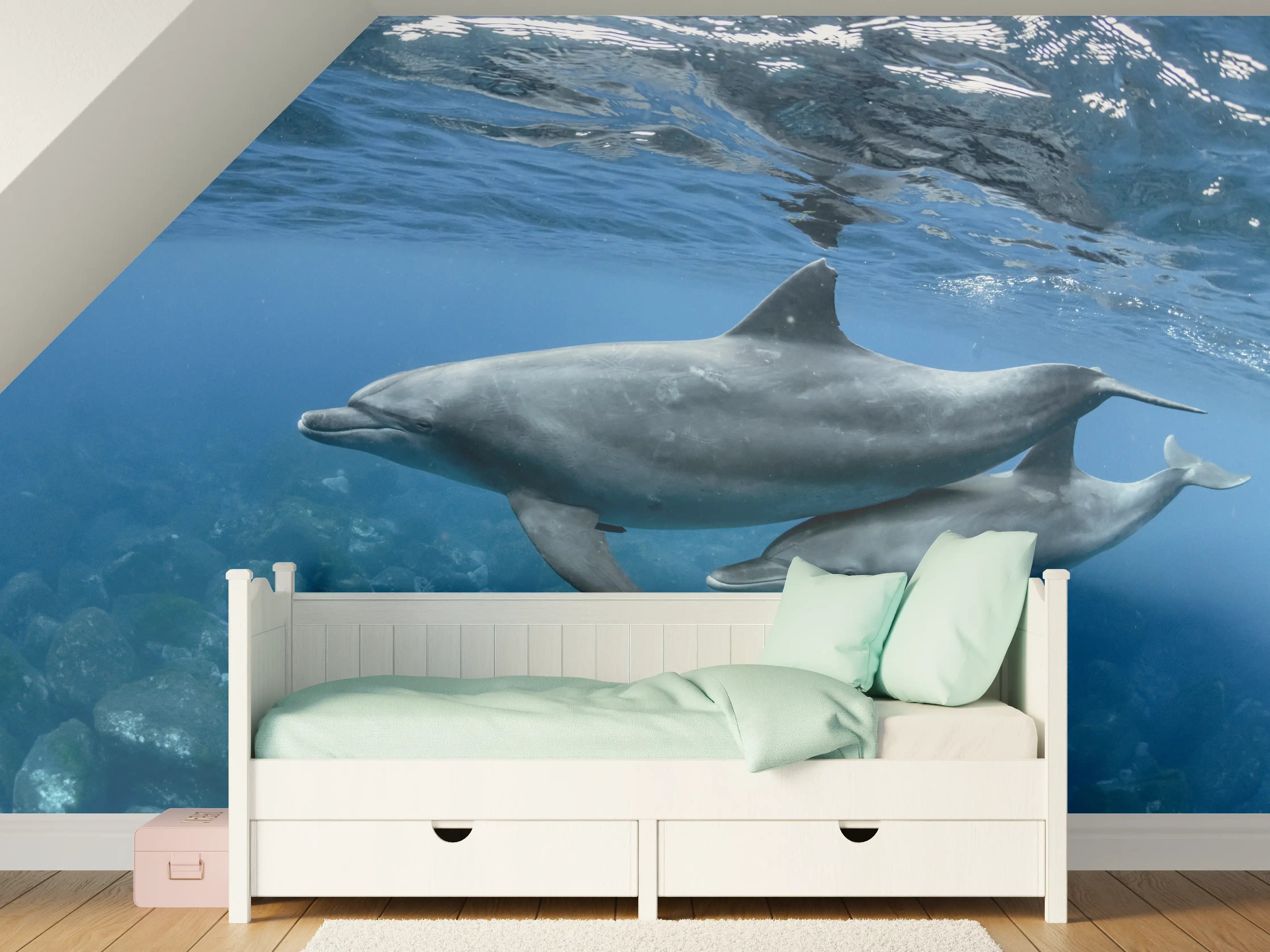 Kinderzimmer Wandgestaltung - niedliche Delfin-Familie