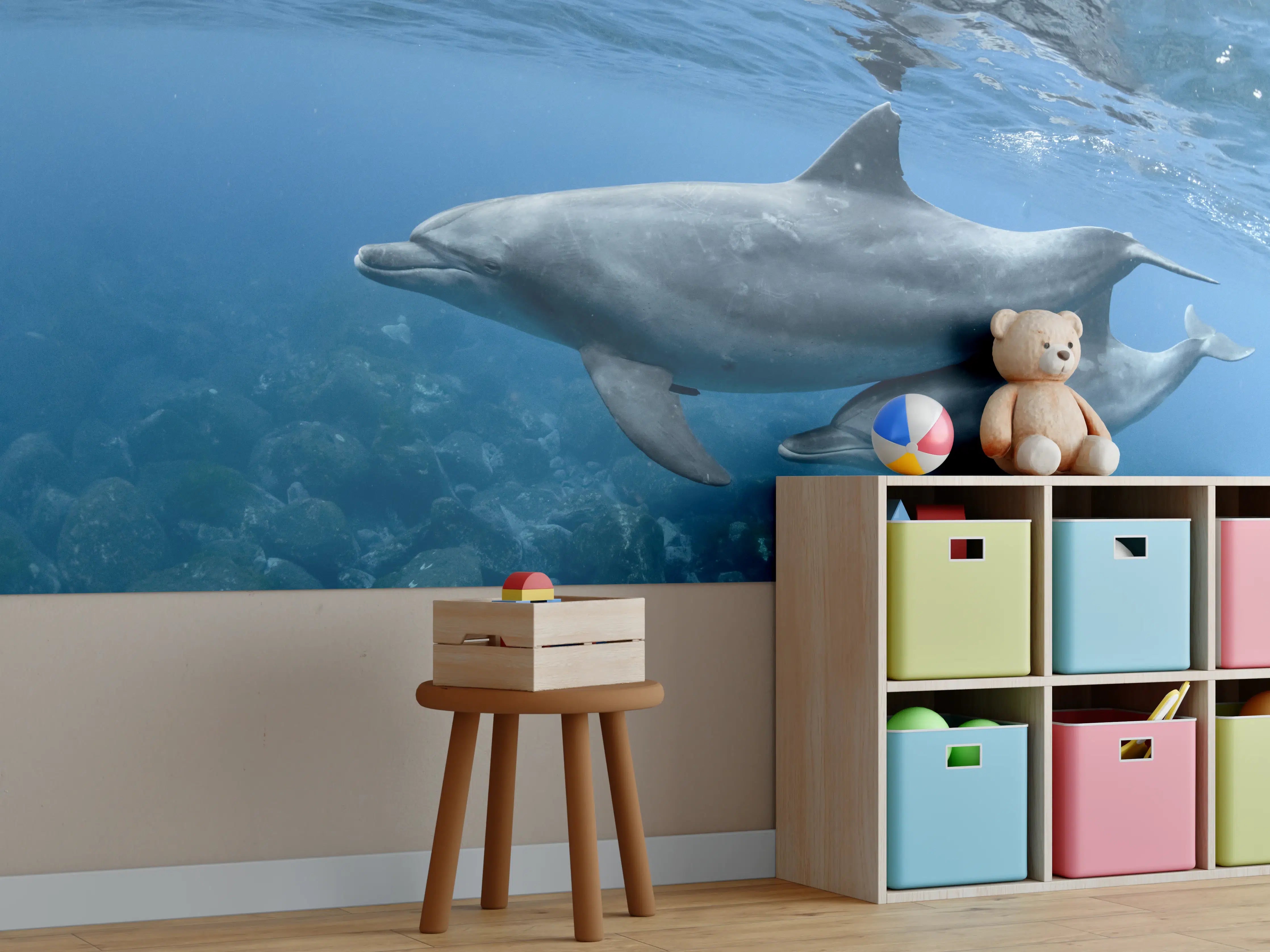 Kinderzimmer Wandgestaltung - niedliche Delfin-Familie