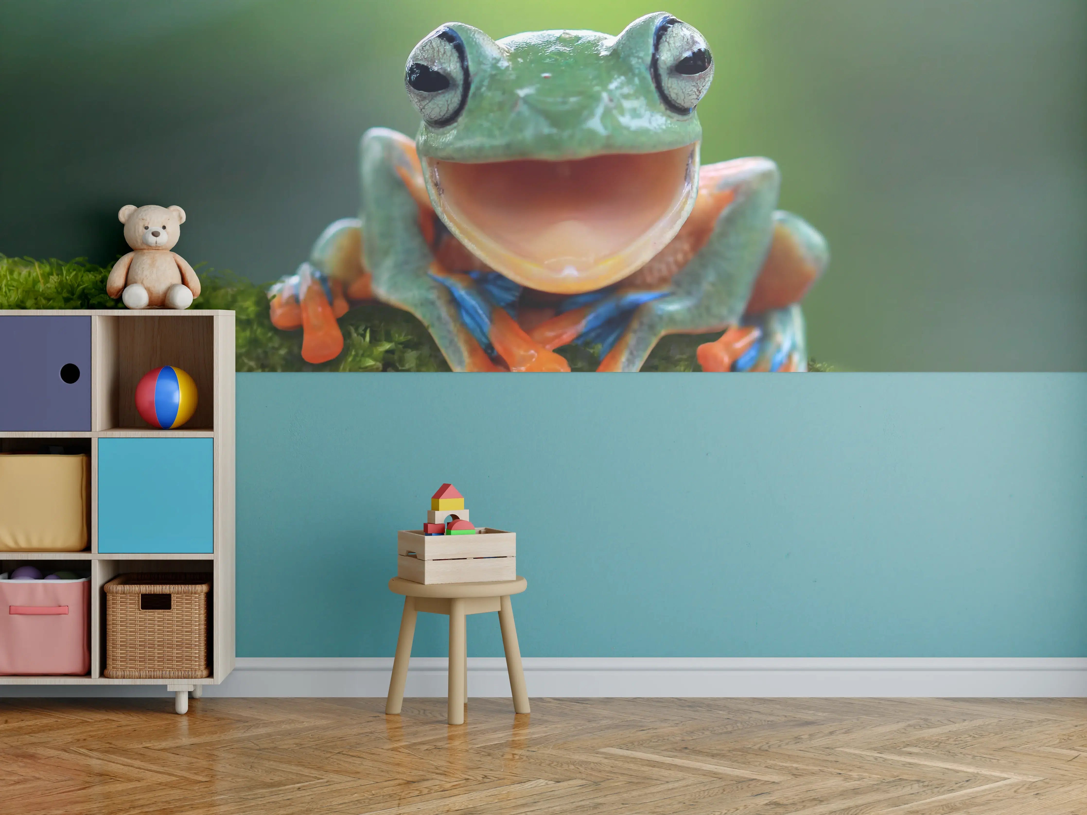 Kinderzimmer Wandgestaltung - niedlicher Laubfrosch in Nahaufnahme