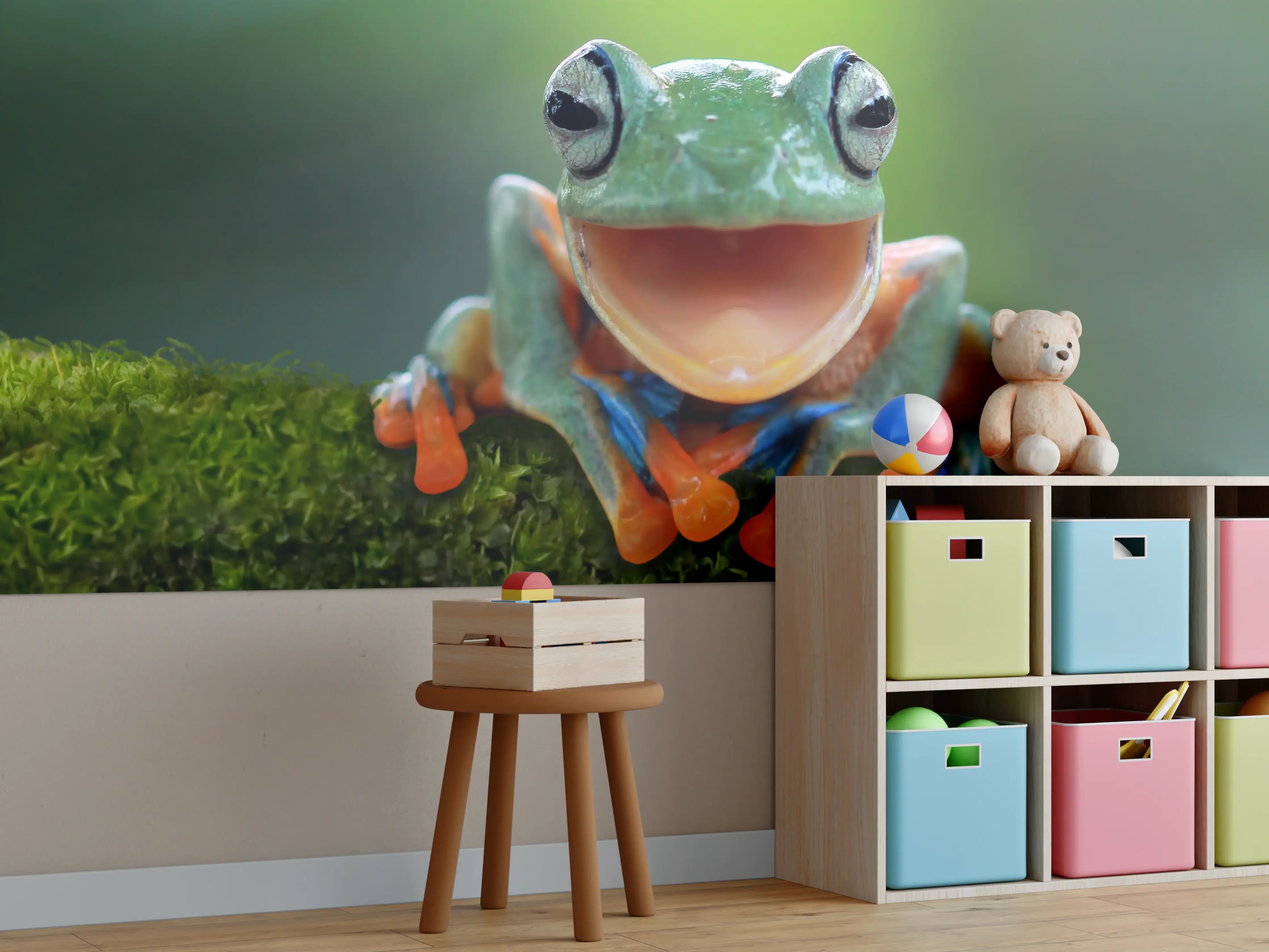 Kinderzimmer Wandgestaltung - niedlicher Laubfrosch in Nahaufnahme