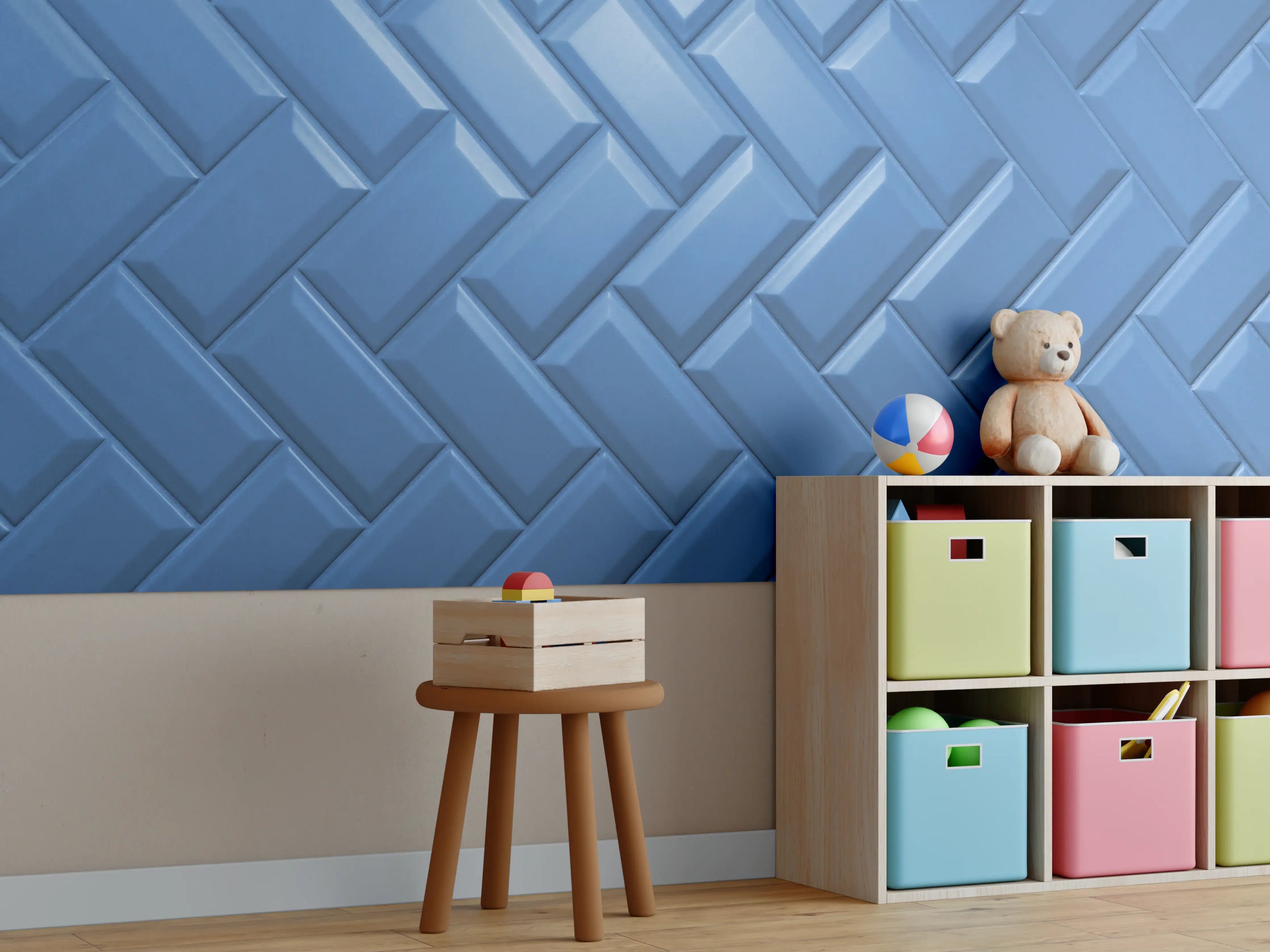 Kinderzimmer Wandgestaltung - phantomblaue matte Keramikfliesen
