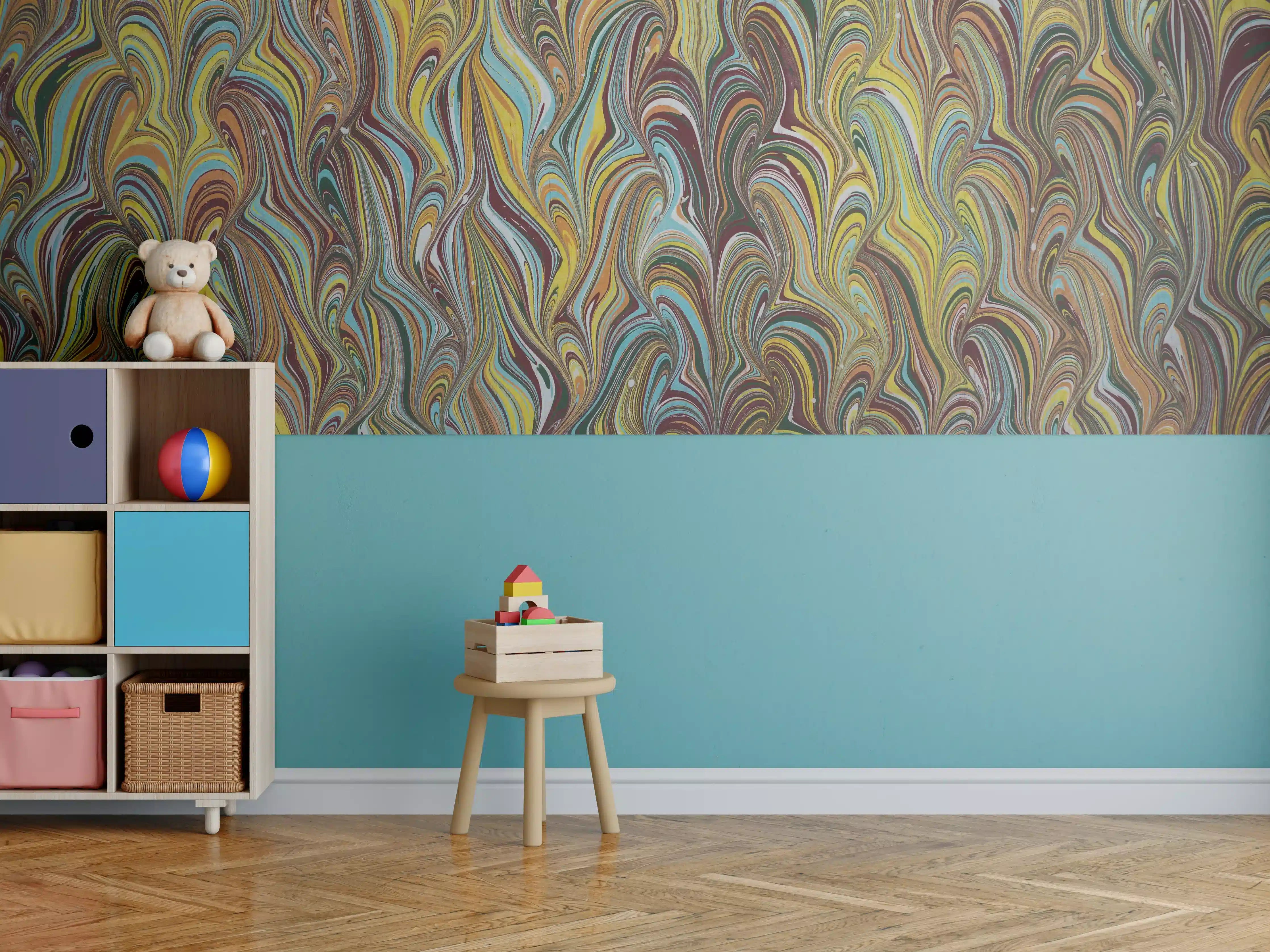 Kinderzimmer Wandgestaltung - traditionelles türkisches Ebru - Papier