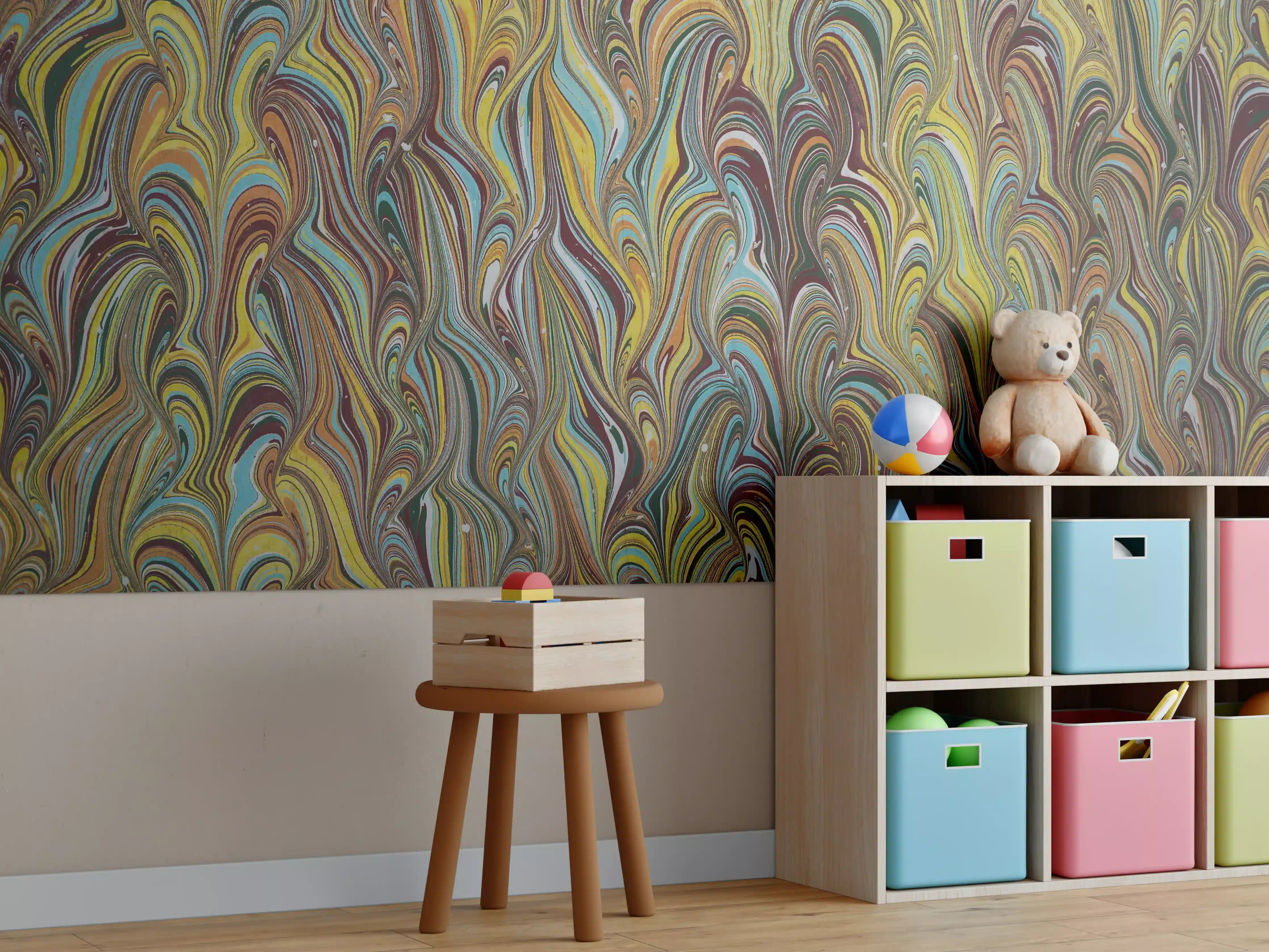 Kinderzimmer Wandgestaltung - traditionelles türkisches Ebru - Papier