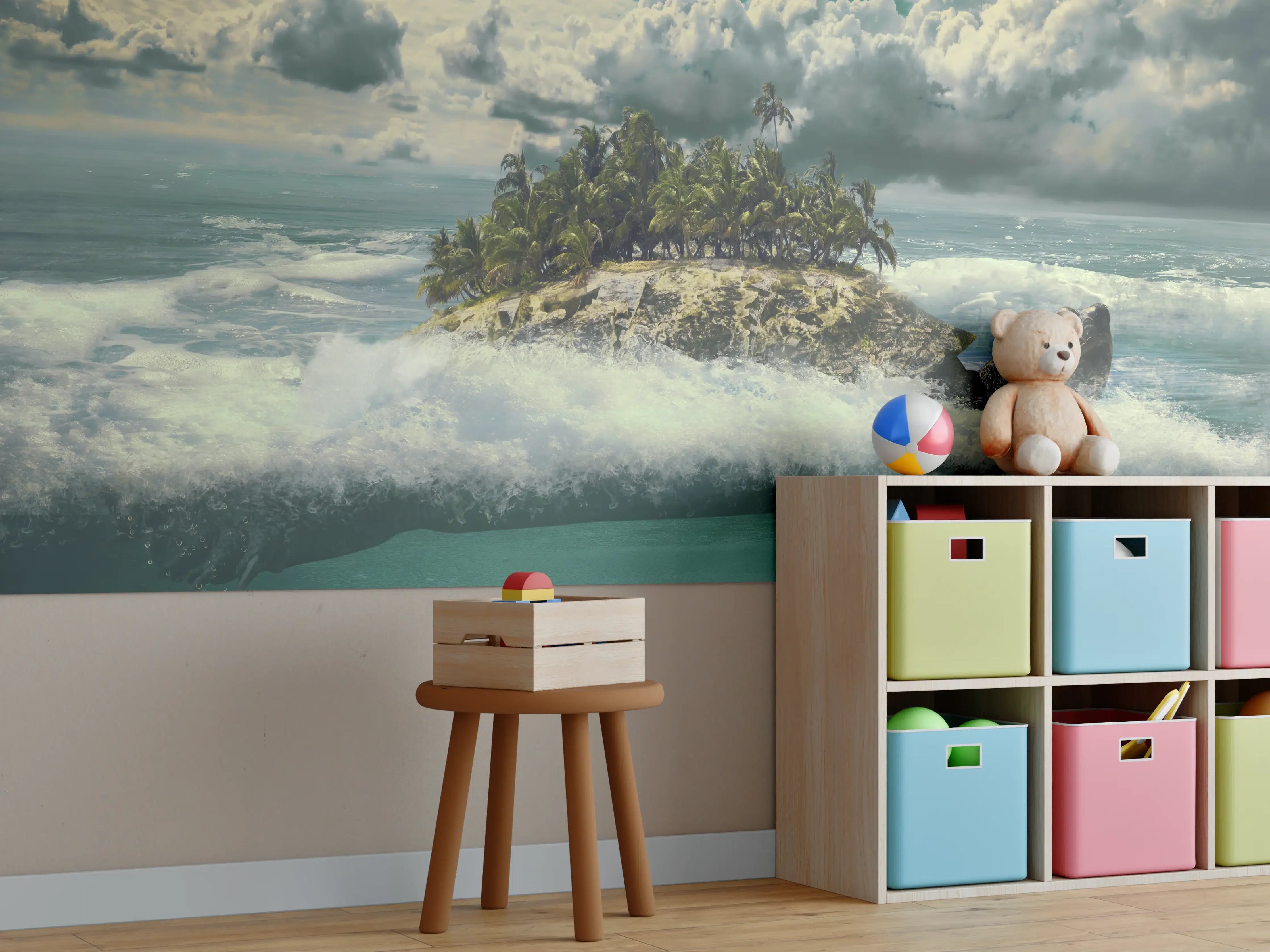 Kinderzimmer Wandgestaltung - tropische Wanderinsel im Meer
