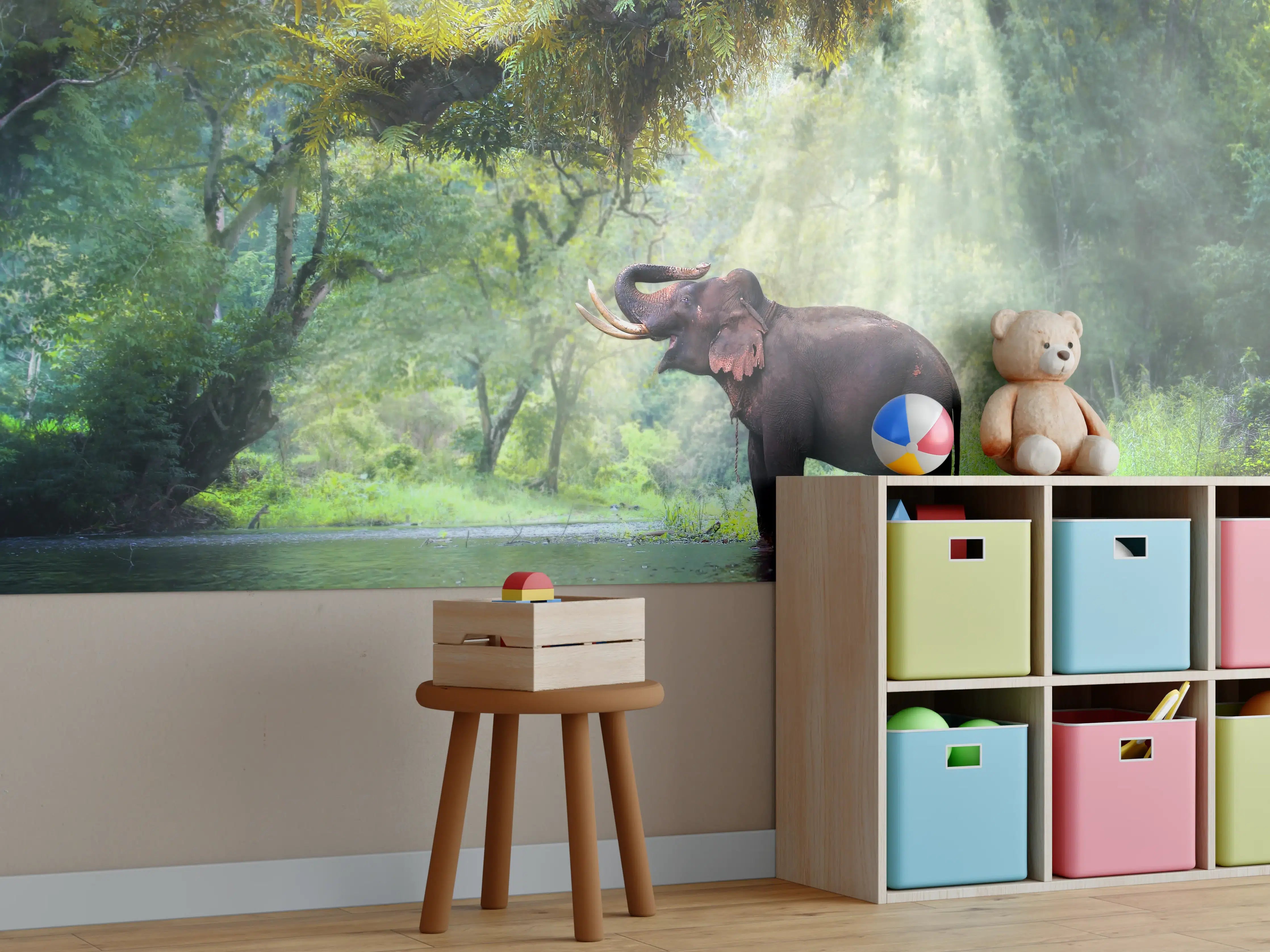 Kinderzimmer Wandgestaltung - wilde Elefanten im Wald von Kanchanaburi 