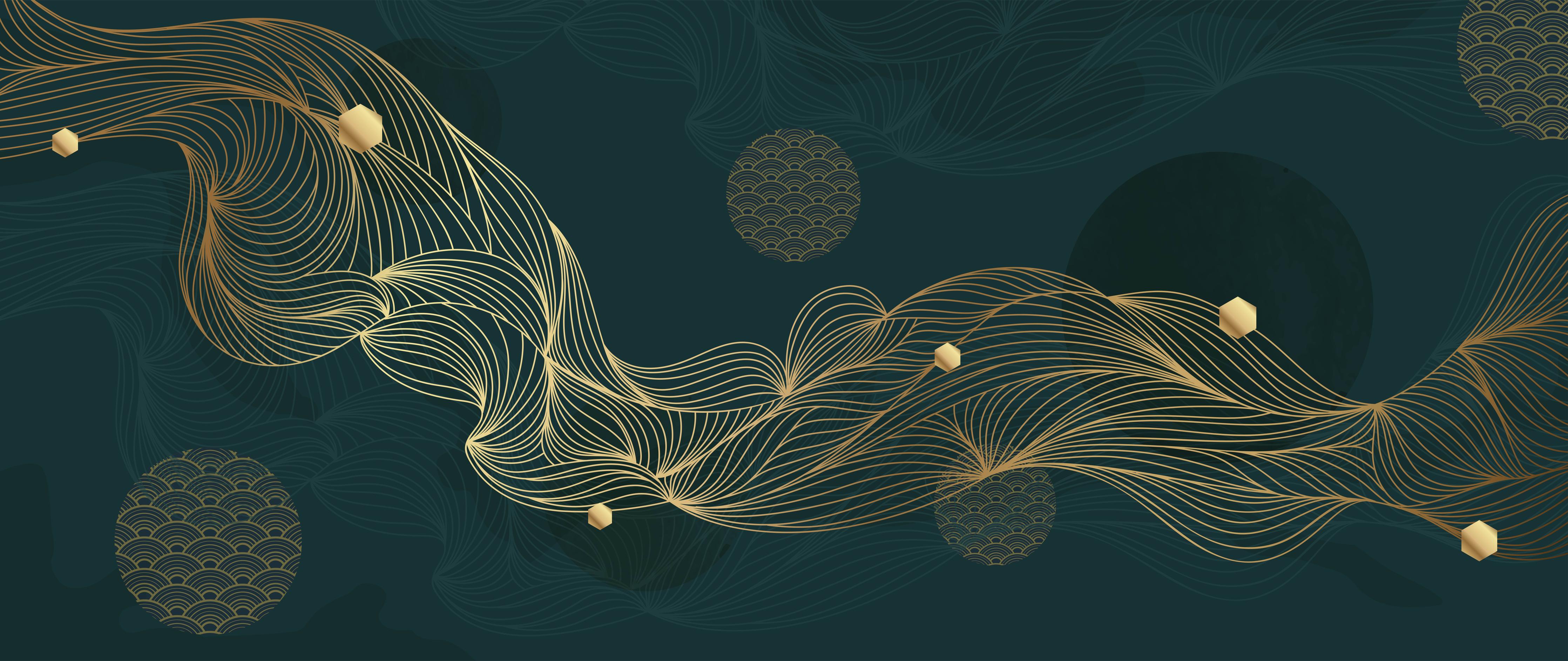 Küchenrückwand-Elegante Goldene Wellen auf Dunkelblau