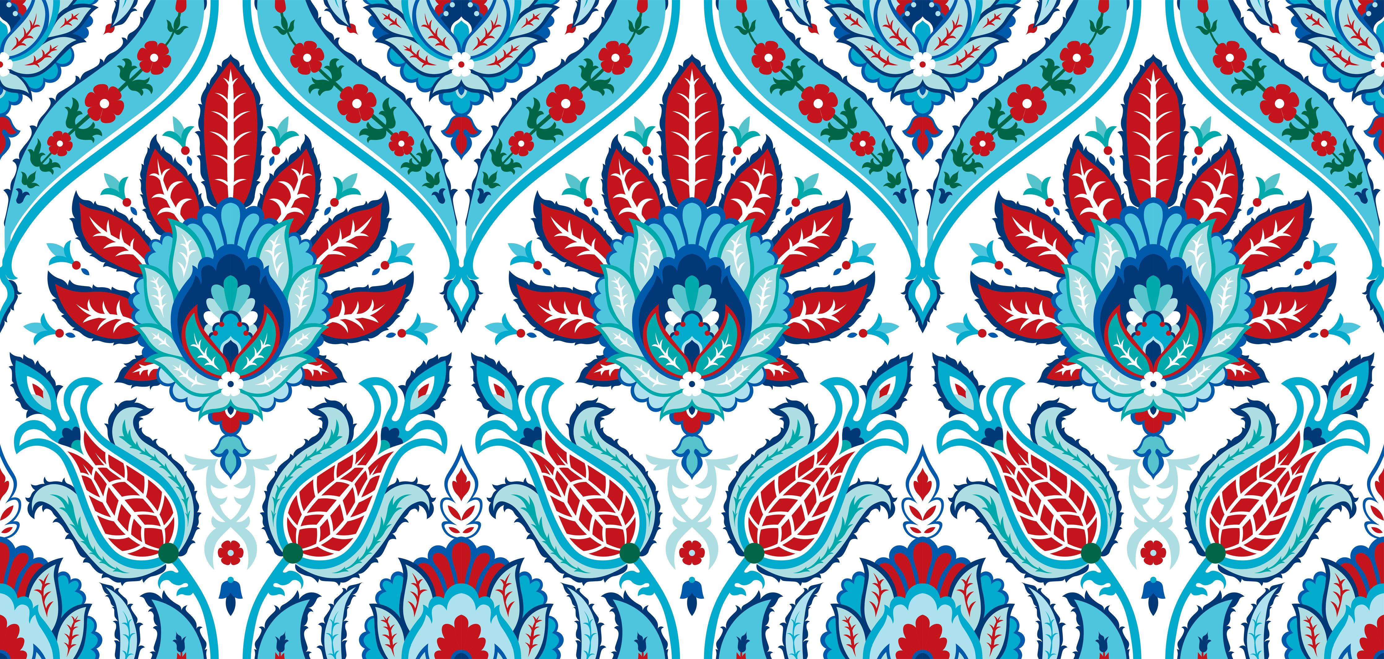 Küchenrückwand-Exotisches Türkis-Rotes Paisley-Muster Print