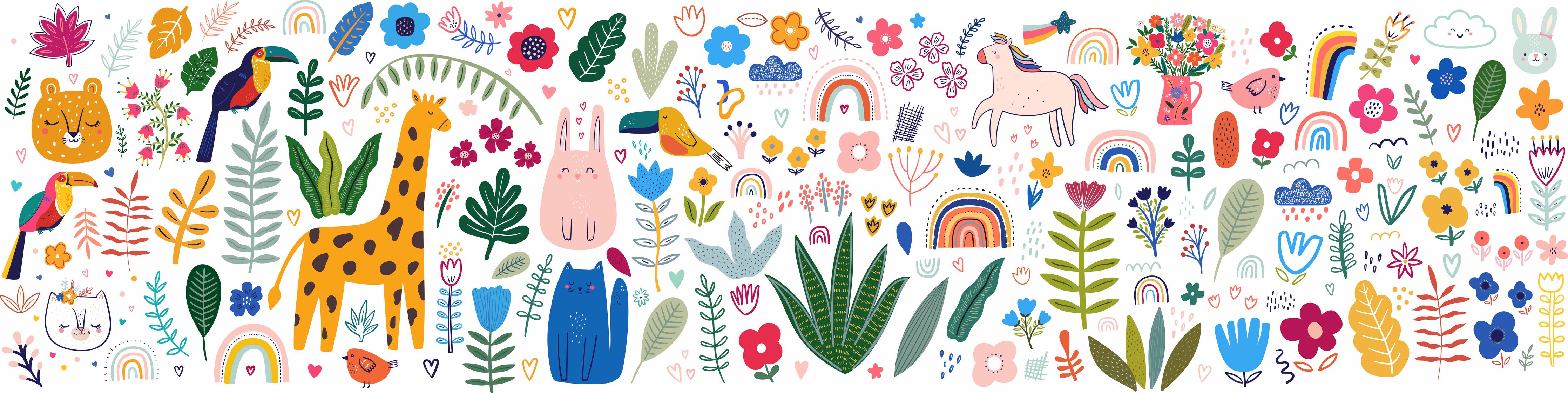 Küchenrückwand-Farbenfrohes Muster mit Tieren und Pflanzen