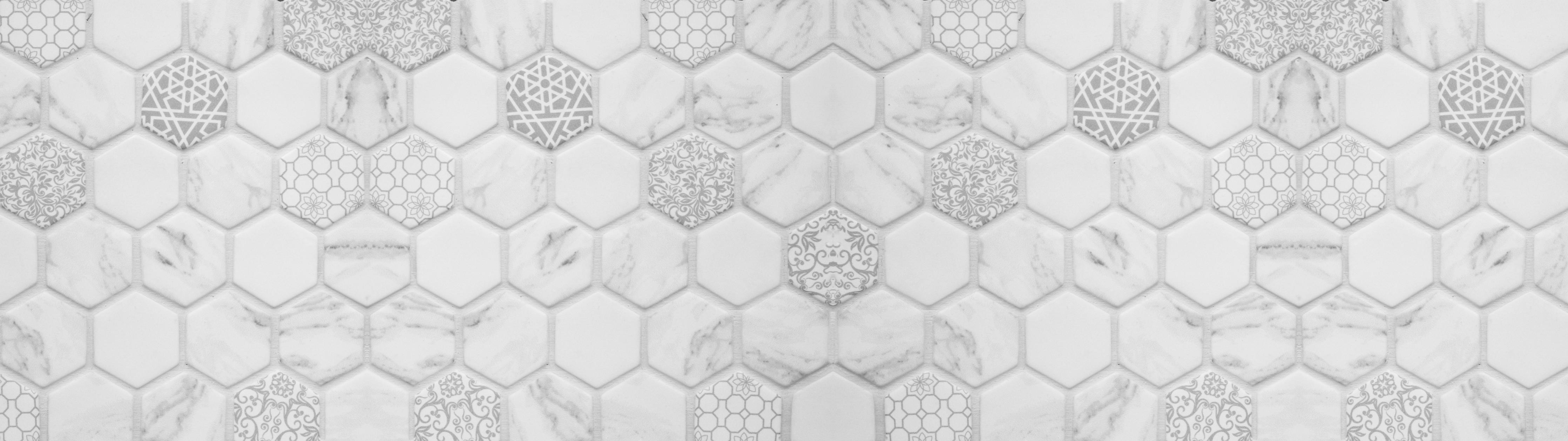 Küchenrückwand-Geometrisches Weiß-Grau-Hexagon-Marmormuster