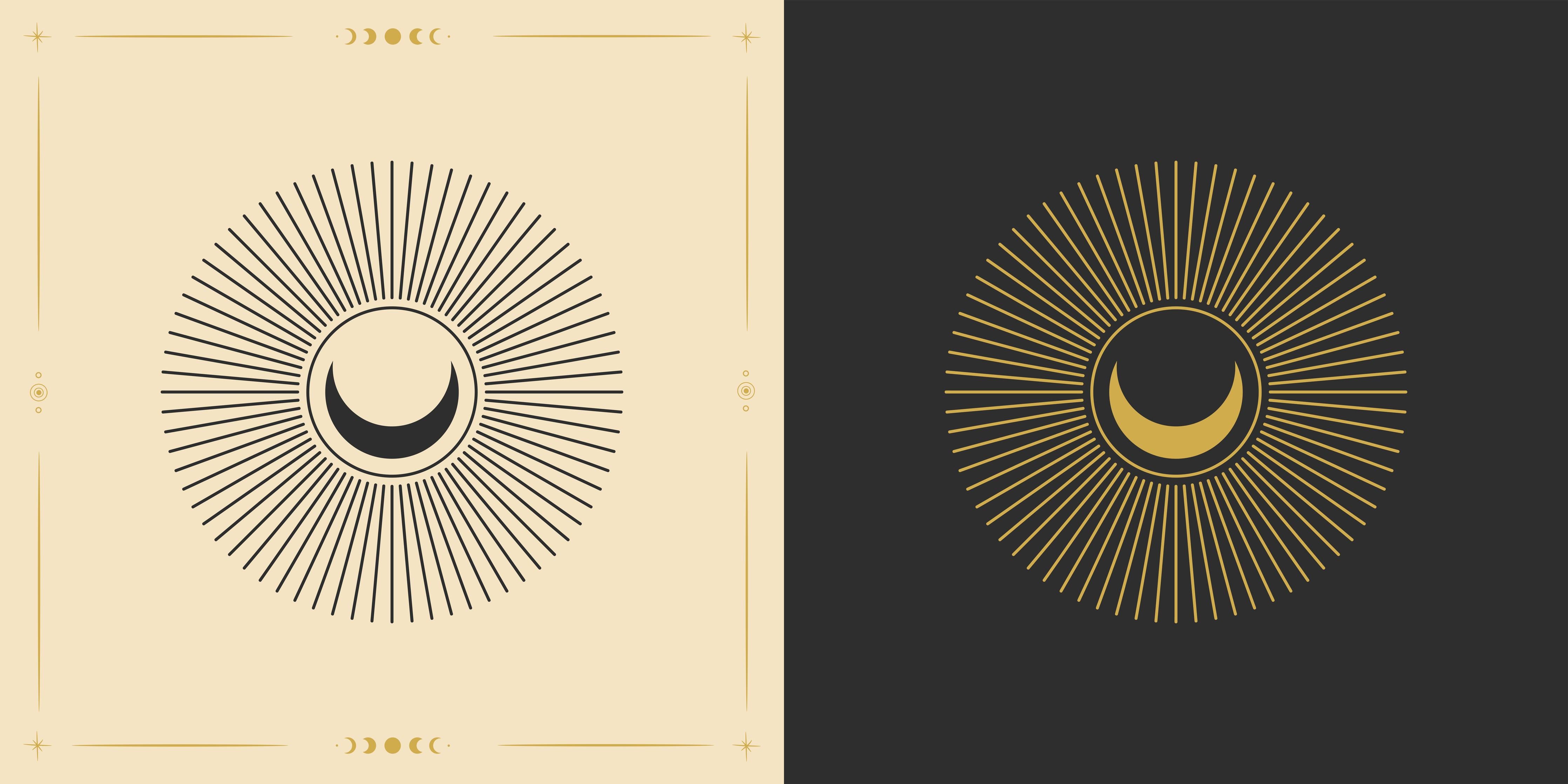 Küchenrückwand-Goldenes Sonnenmotiv auf Schwarzem Hintergrund