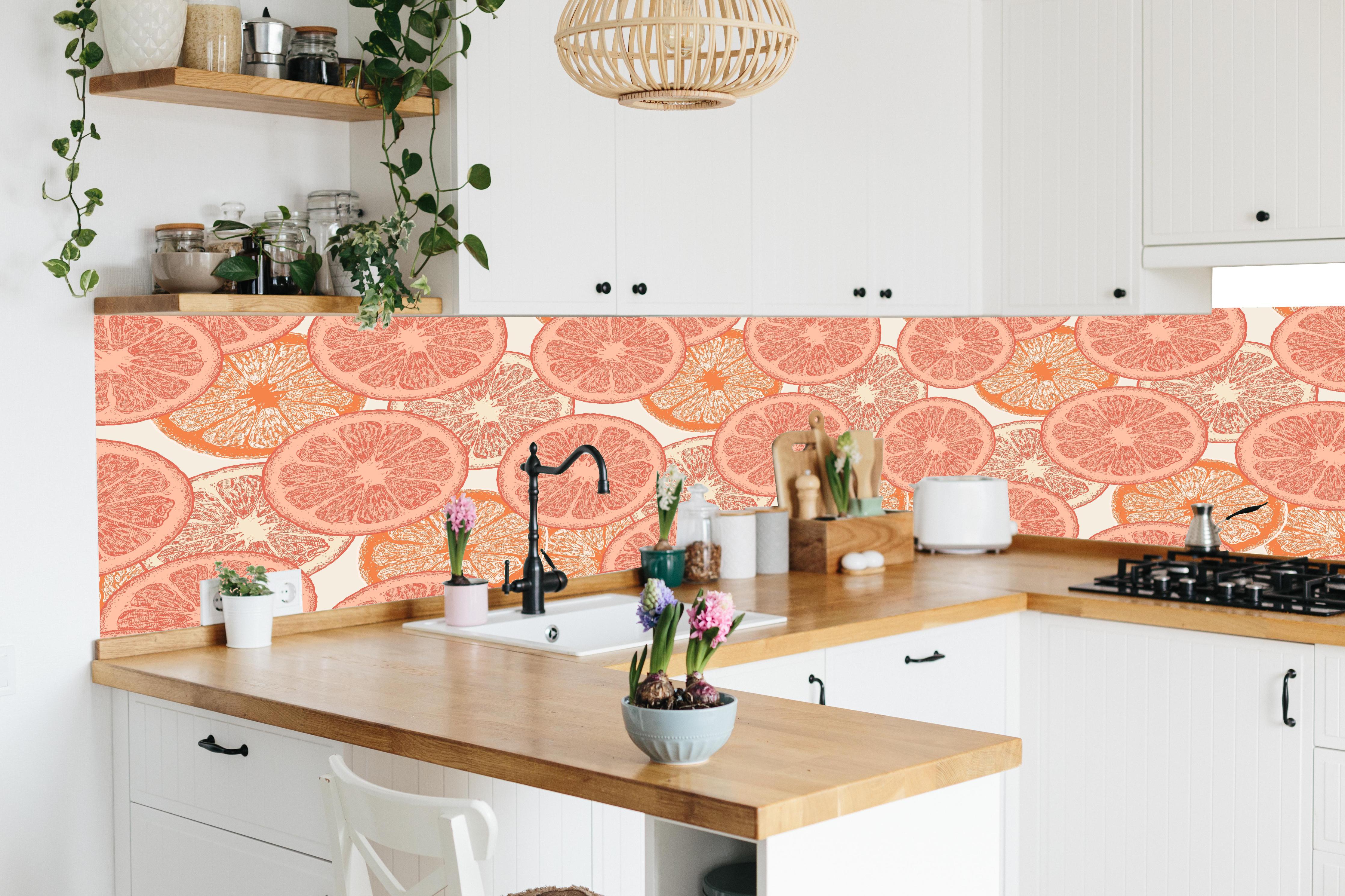Küche - Blutorangenmuster Orange Rosa in lebendiger Küche mit bunten Blumen