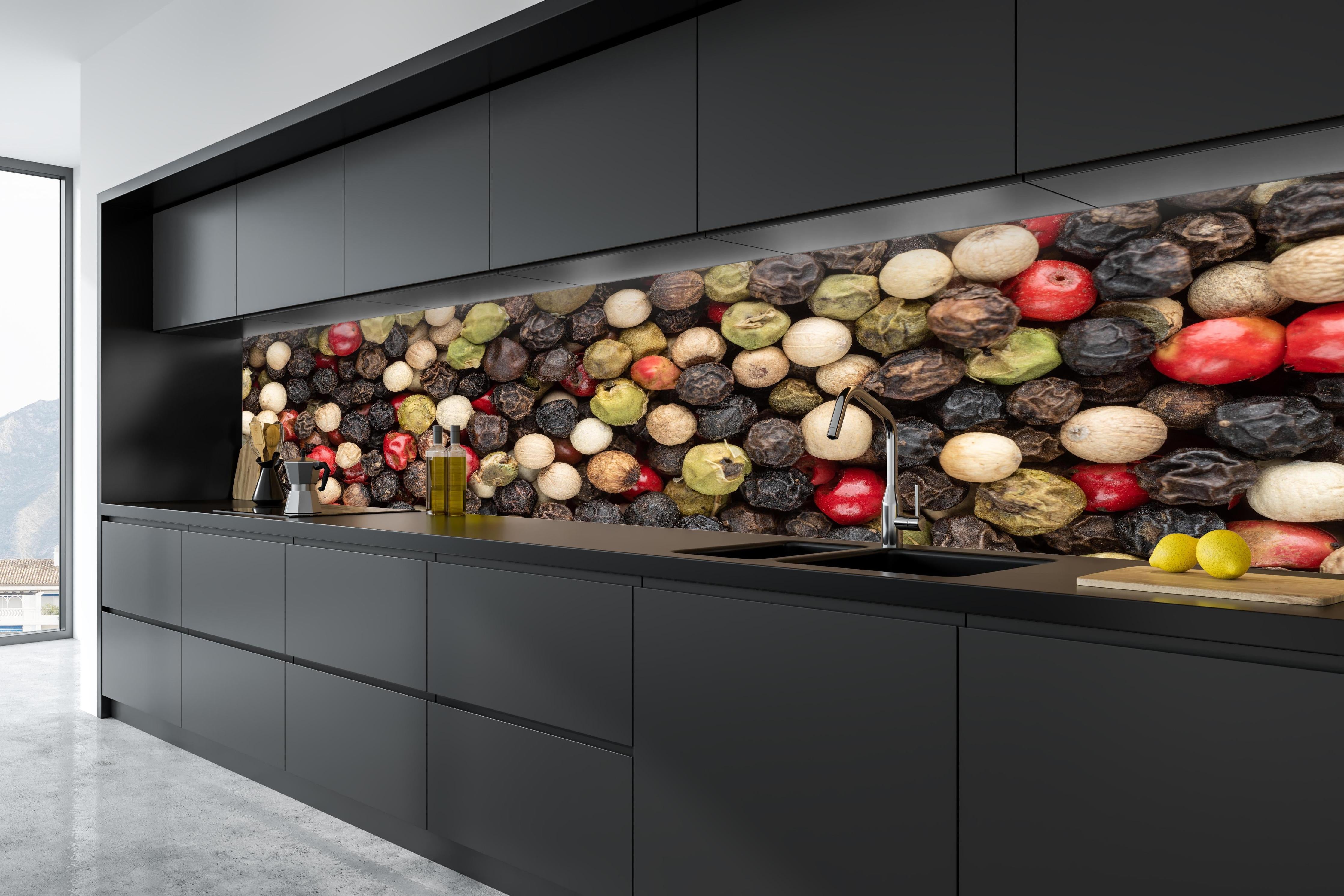 Küche - Bunter Pfeffer Textur in tiefschwarzer matt-premium Einbauküche