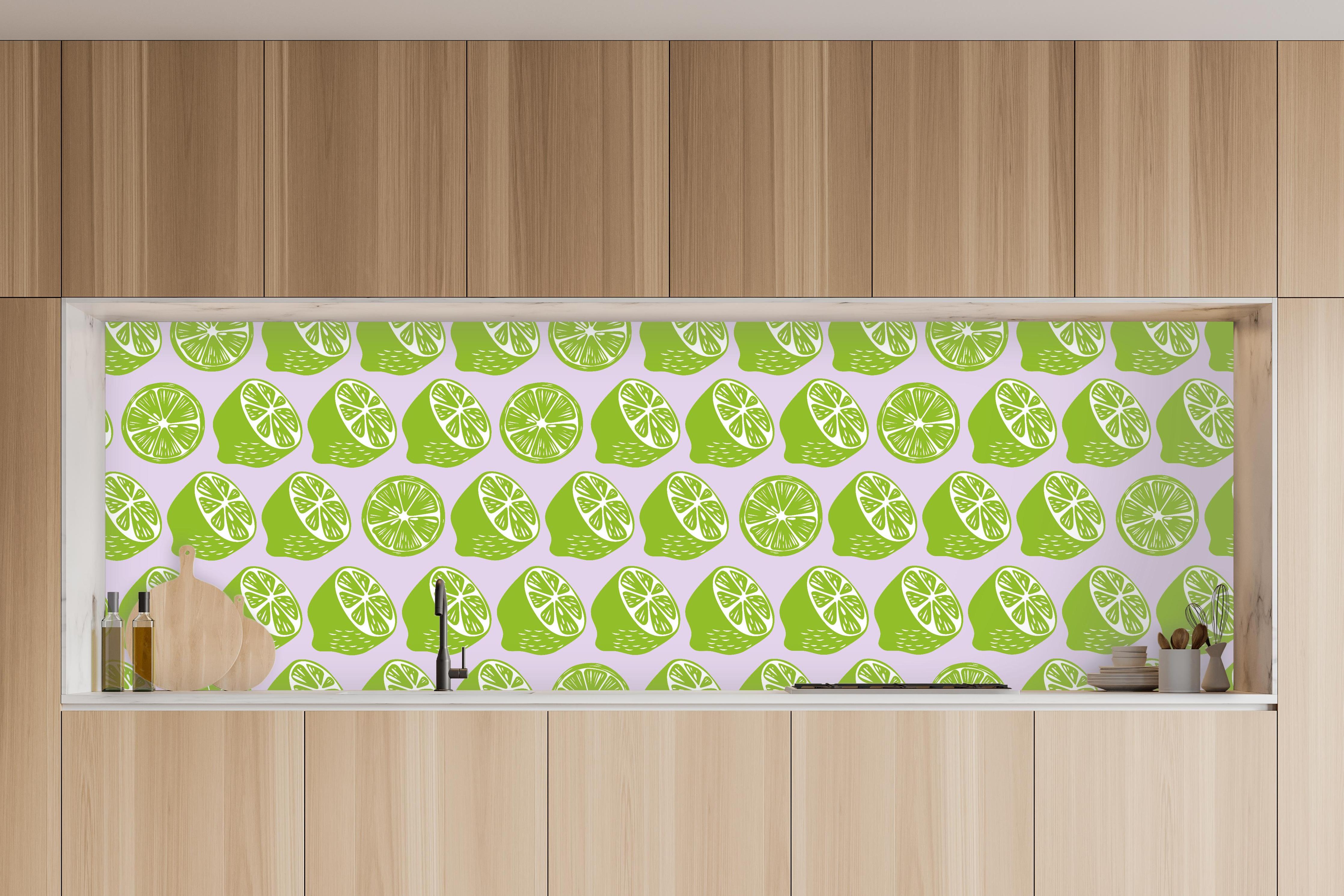 Küche - Citrus-Limetten-Muster Grün in charakteristischer Vollholz-Küche mit modernem Gasherd