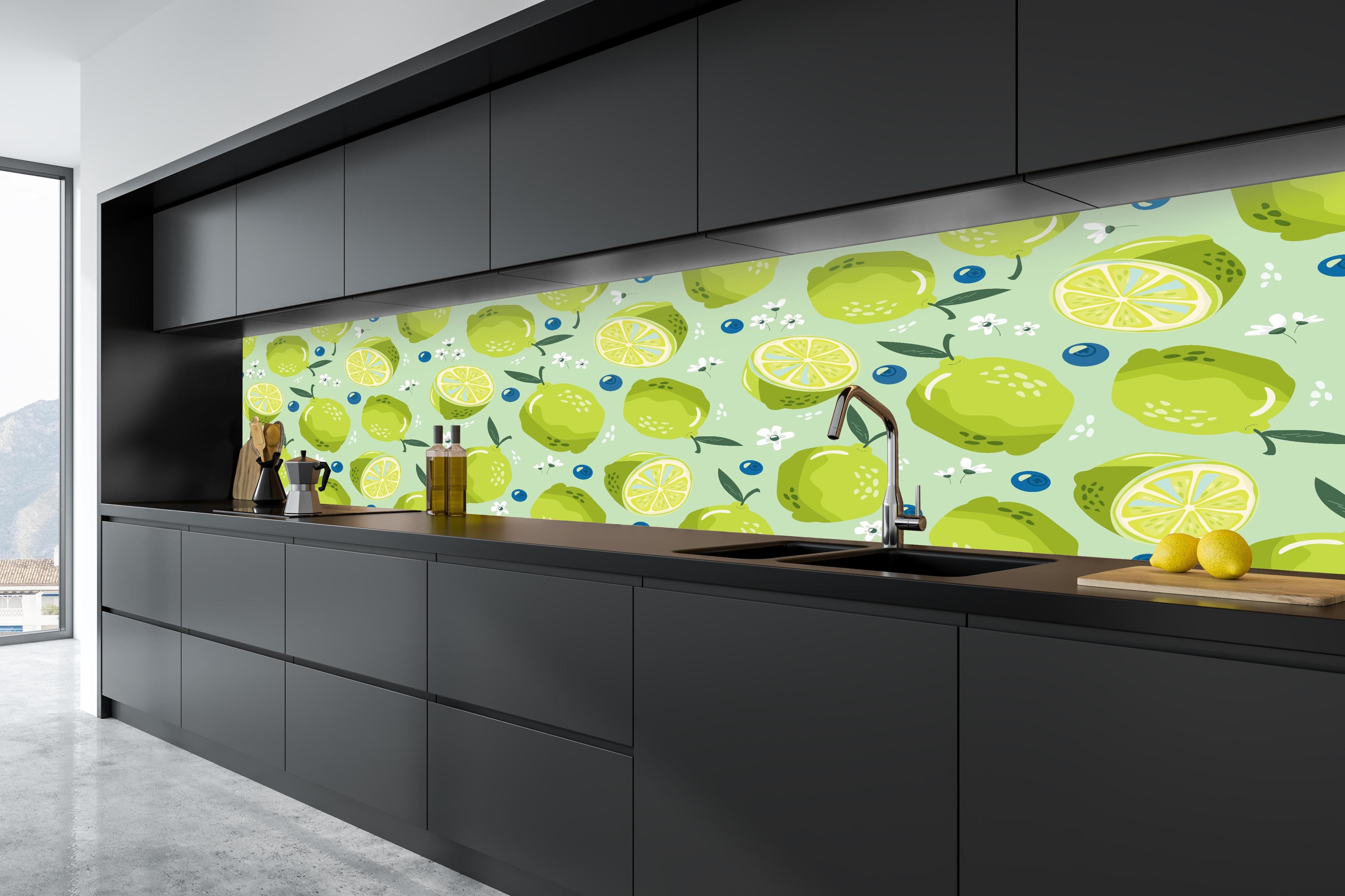 Küche - Citrus-Limetten-Muster in tiefschwarzer matt-premium Einbauküche
