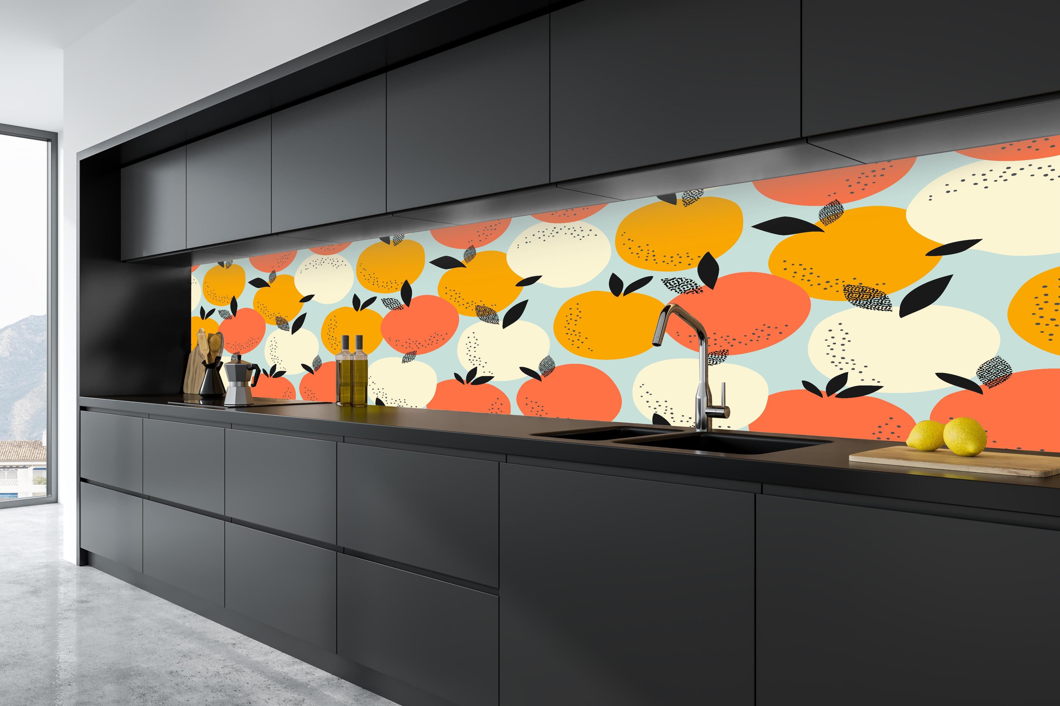 Küche - Citrus Orange Pattern in tiefschwarzer matt-premium Einbauküche
