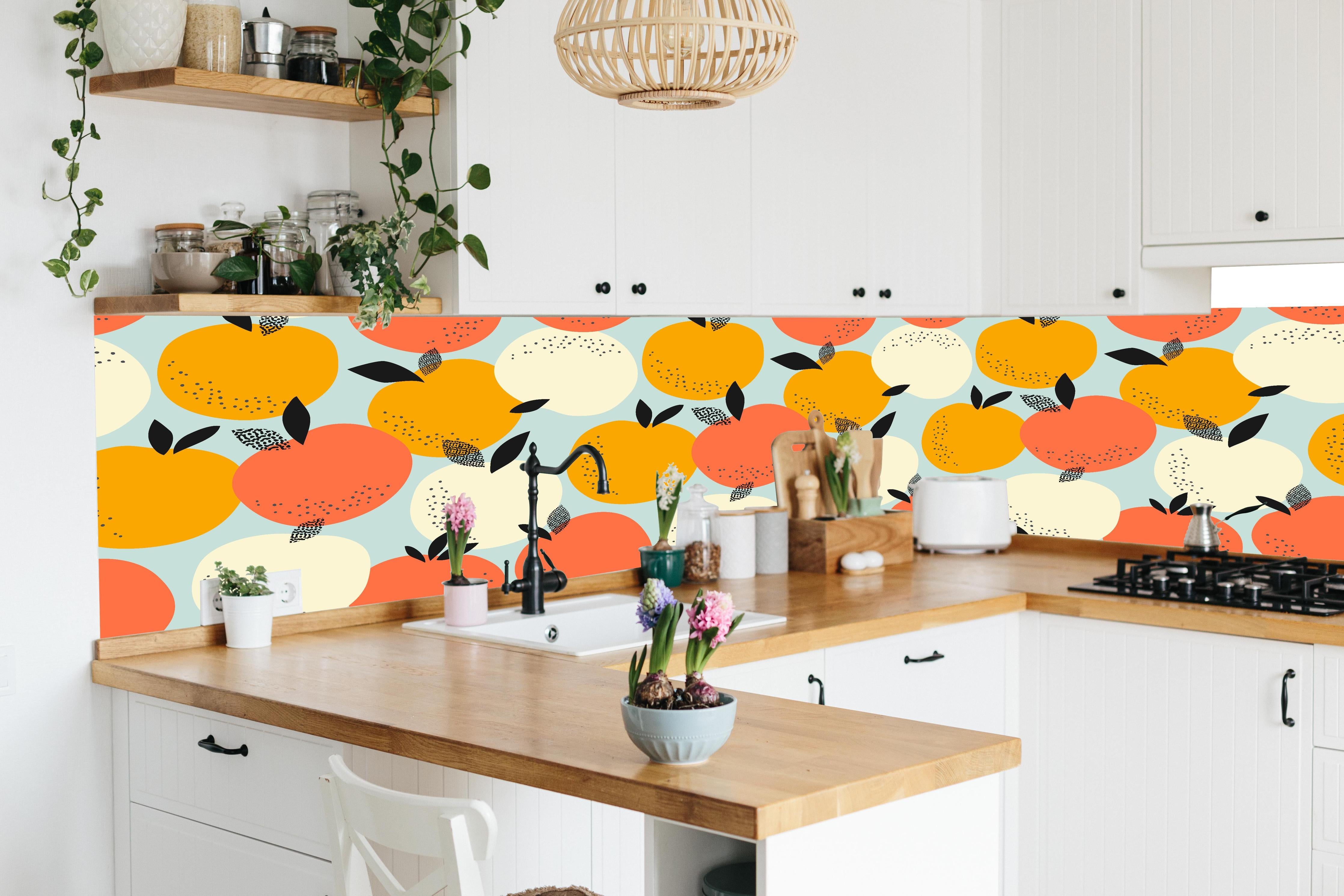 Küche - Citrus Orange Pattern in lebendiger Küche mit bunten Blumen