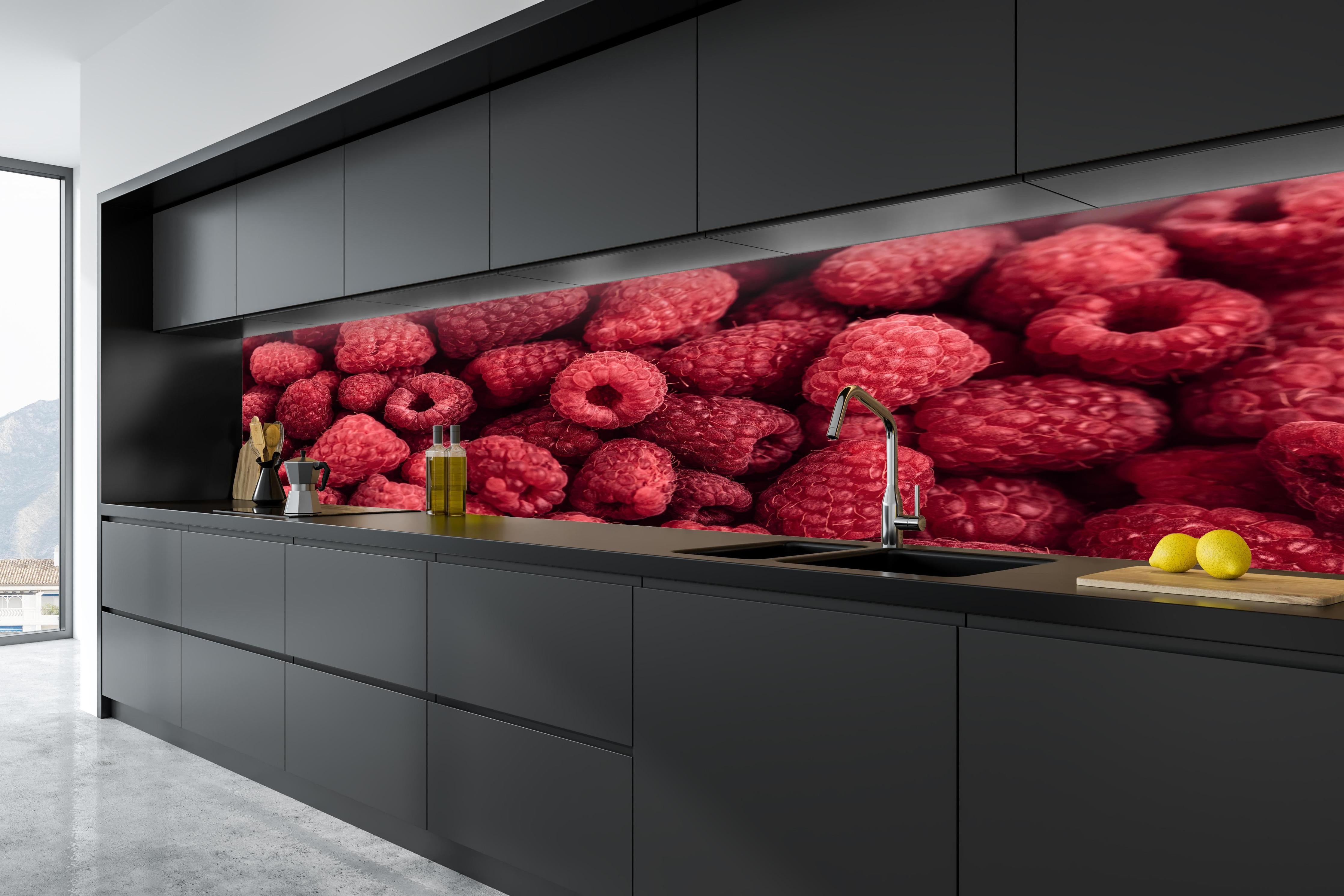 Küche - Frische Himbeer-Textur Rot in tiefschwarzer matt-premium Einbauküche