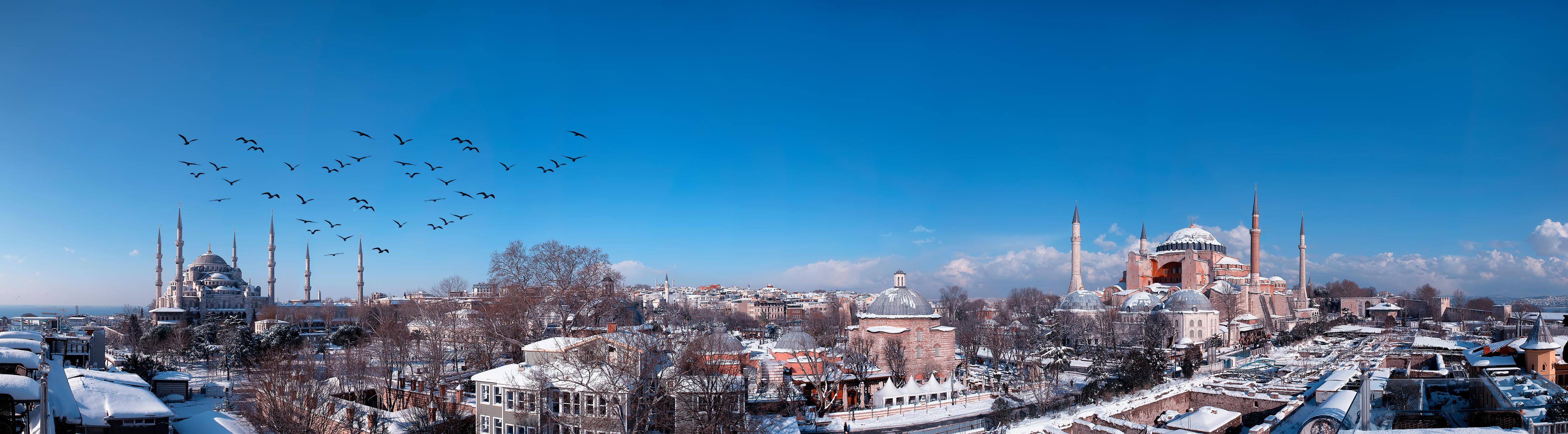 Küchenrückwand-Istanbul Skyline Blau-Weiß