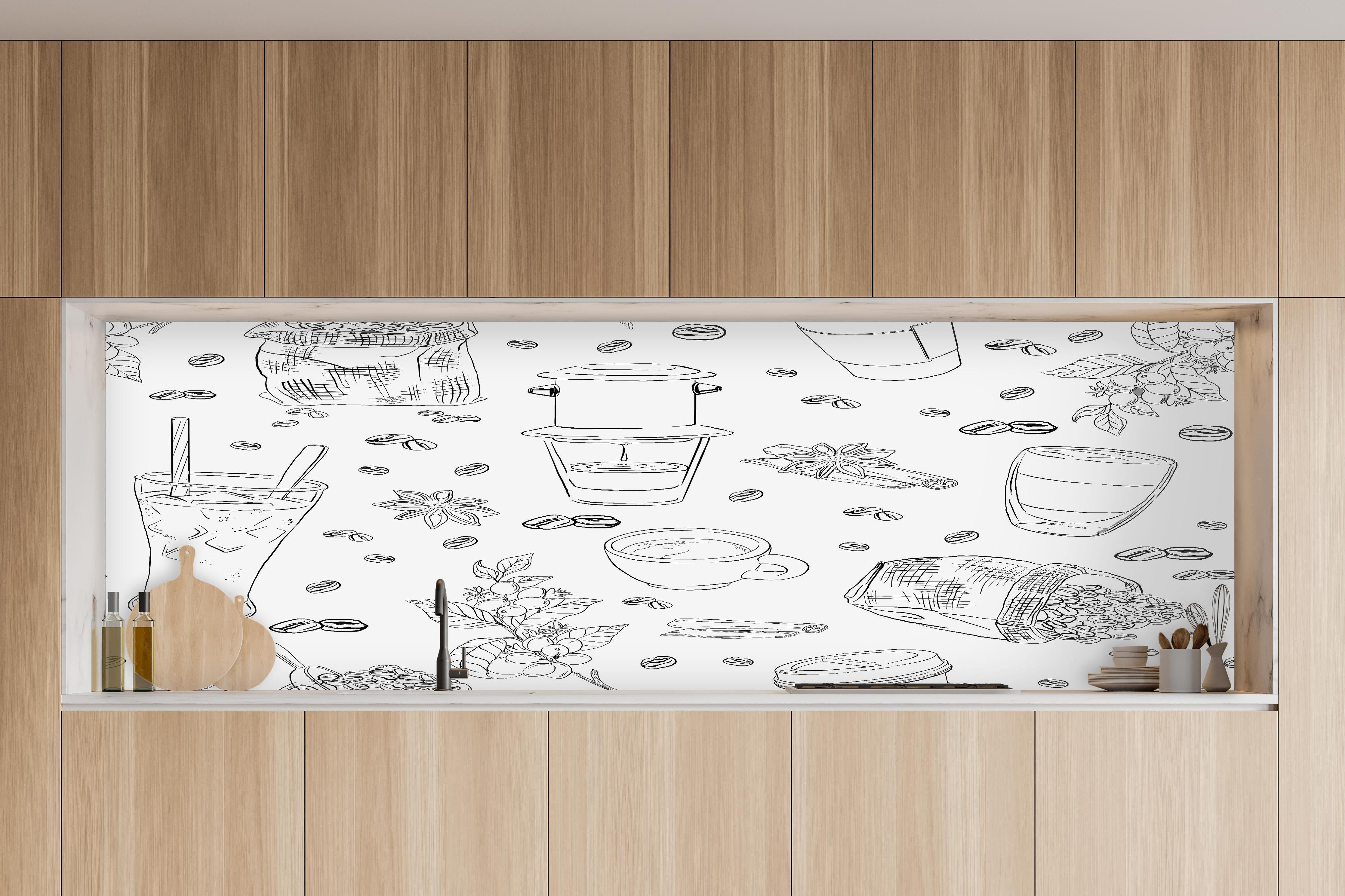 Küche - Kaffee & Gewürze Schwarz-Weiß in charakteristischer Vollholz-Küche mit modernem Gasherd