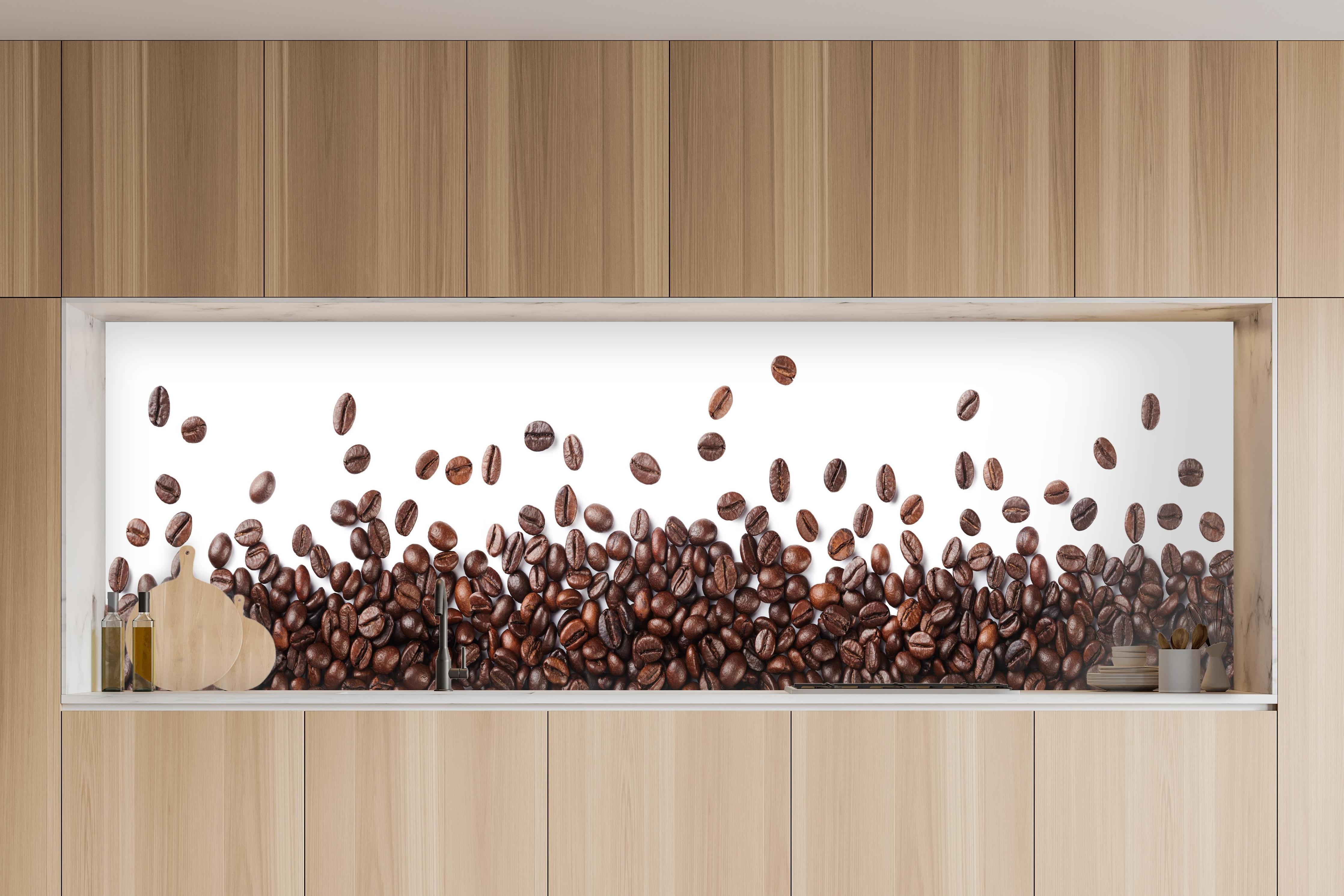 Küche - Kaffeebohnen Bordüre Braun in charakteristischer Vollholz-Küche mit modernem Gasherd